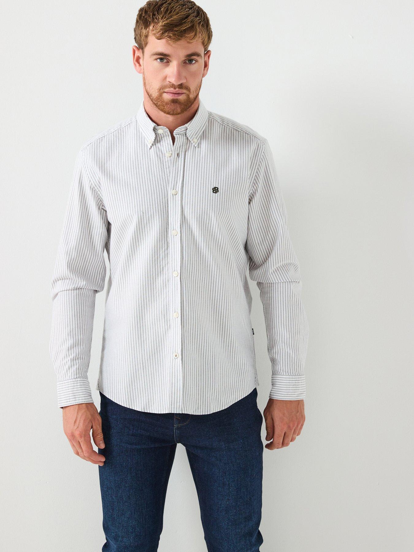 undefined Boss H-liam Striped Regular Fit Oxford Shirt - Khaki