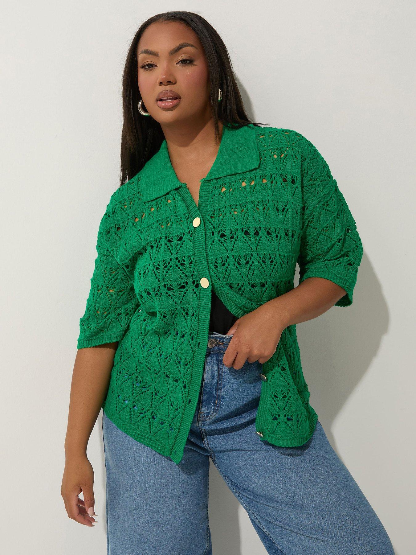 undefined Curve Crochet Shirt - Green