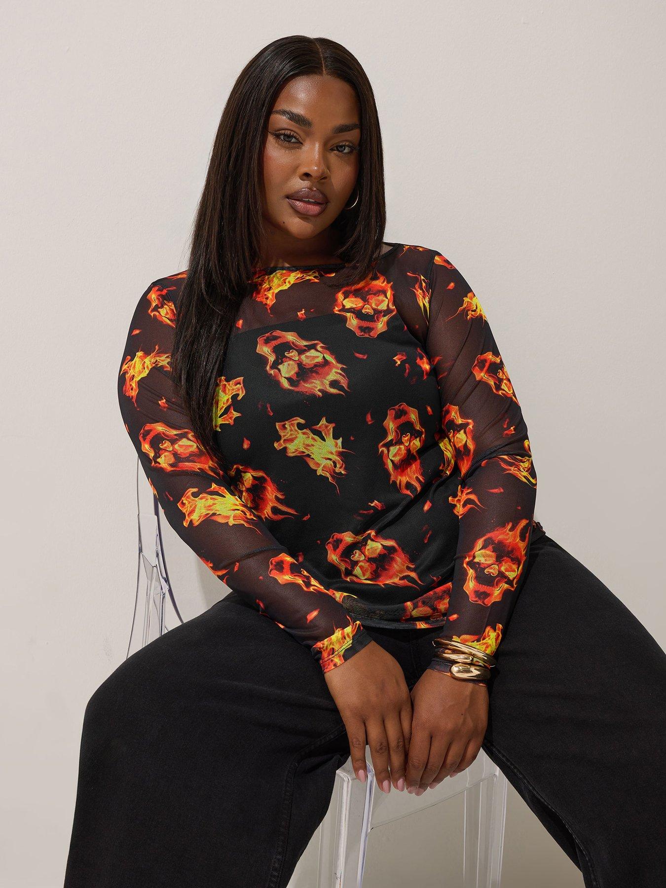 undefined Curve Mesh Long Sleeve Top - Black