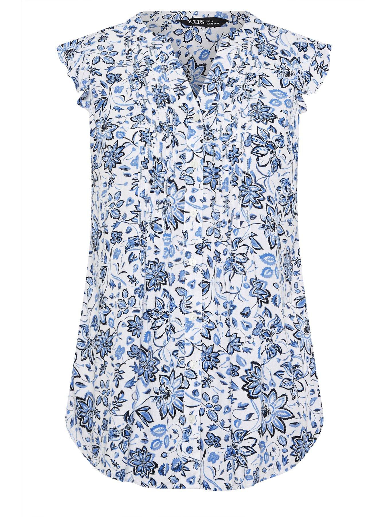  image of yours-curve-sleeveless-pintuck-blouse-blue