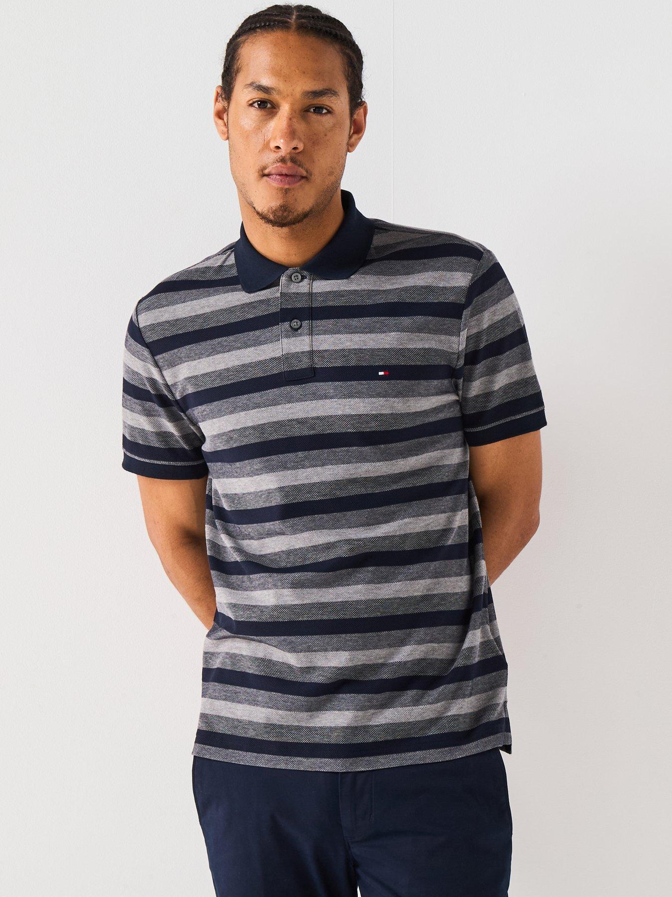undefined Stripe Structure Polo Shirt - Navy
