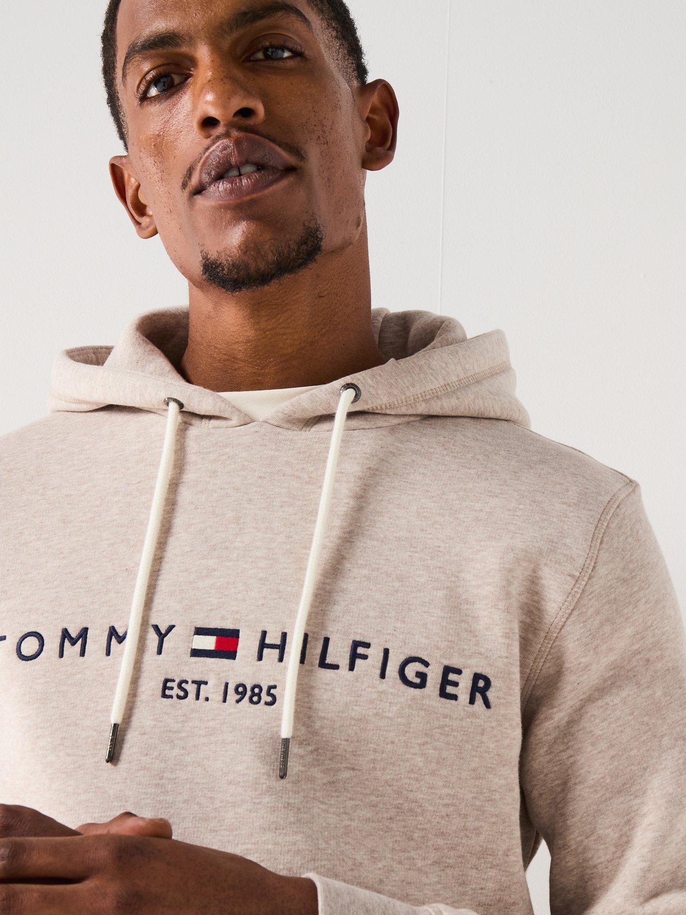Image 5 of 6 of Tommy Hilfiger Linear Chest Logo Hoodie - Natural