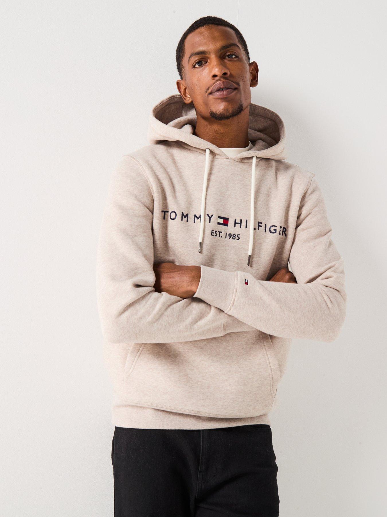 Image 6 of 6 of Tommy Hilfiger Linear Chest Logo Hoodie - Natural