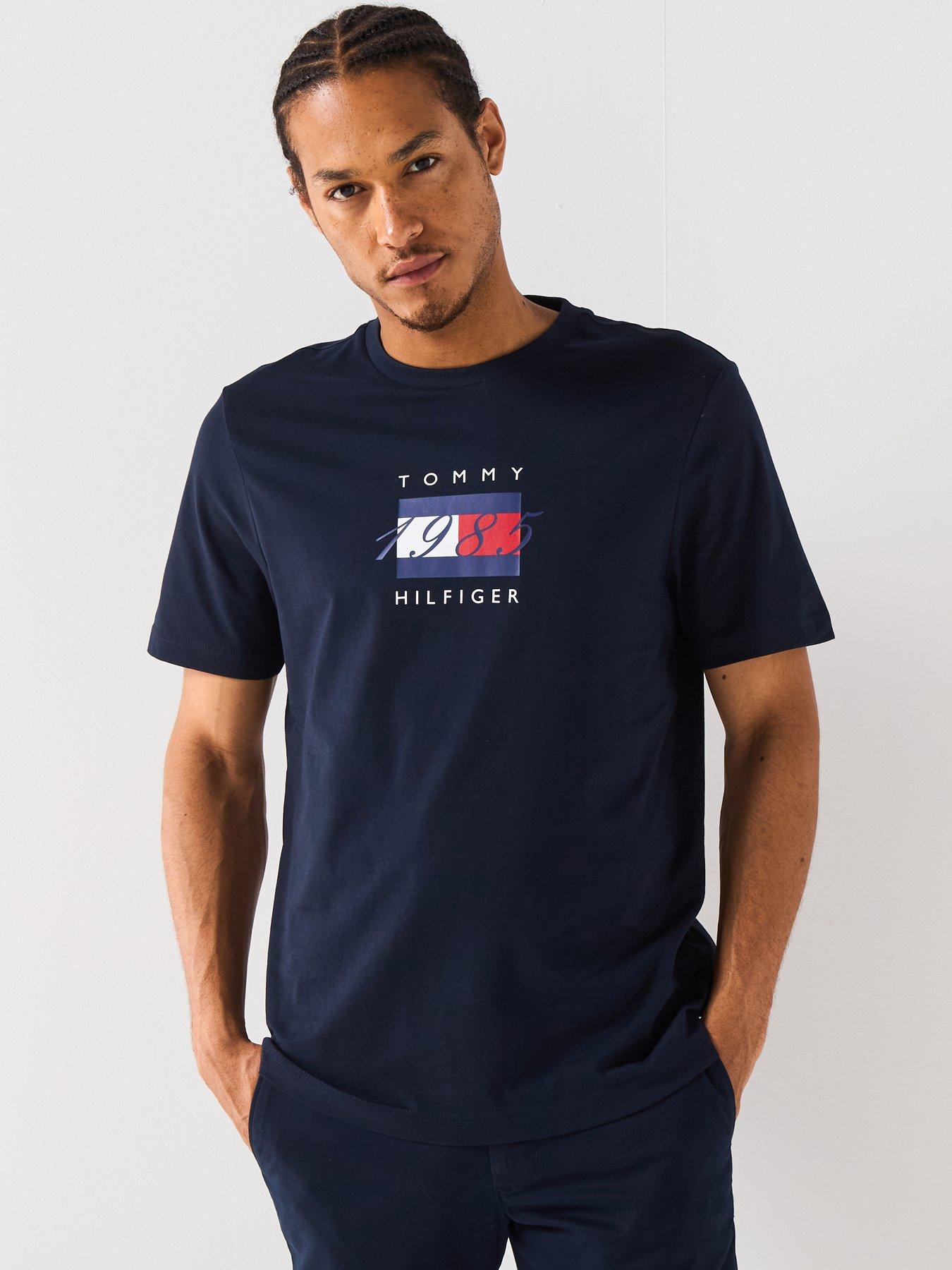Image 1 of 6 of Tommy Hilfiger Linear Flag Graphic T-Shirt - Navy