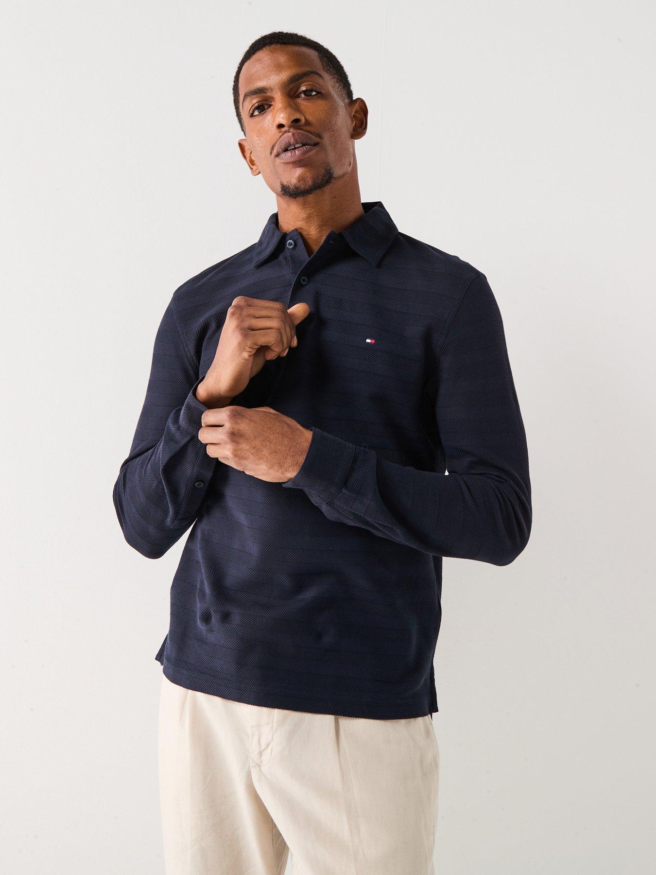 Tommy Hilfiger Long Sleeve Herringbone Polo Shirt - Navy