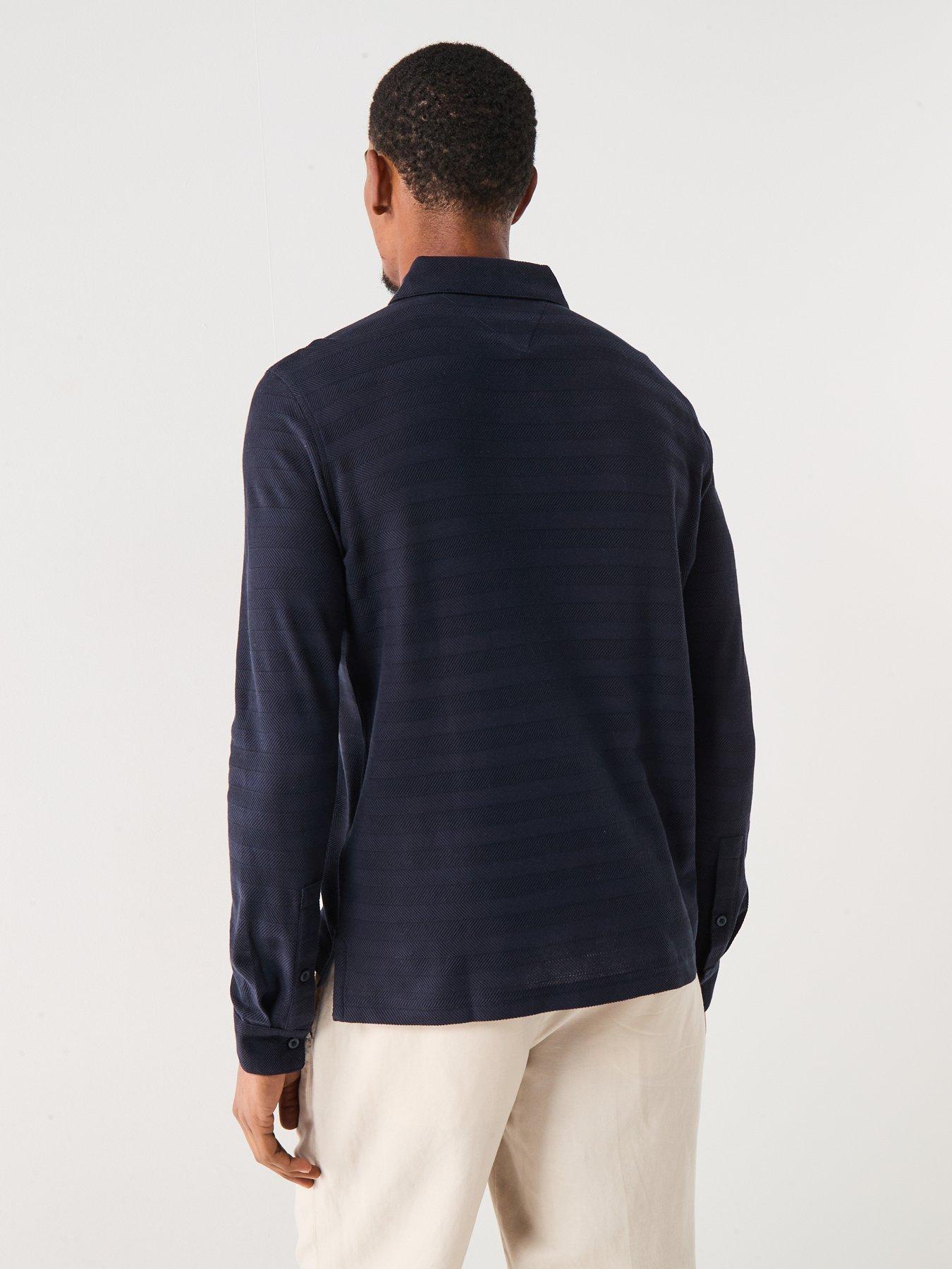 Image 2 of 4 of Tommy Hilfiger Long Sleeve Herringbone Polo Shirt - Navy