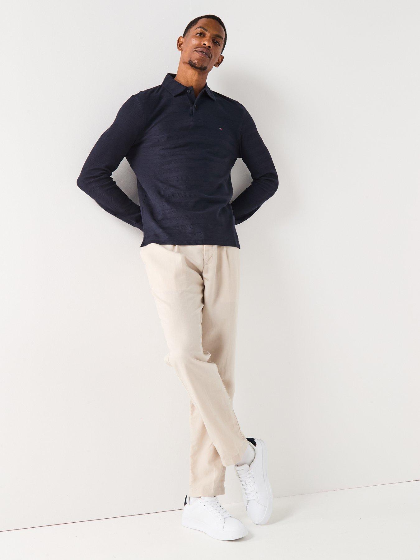 Image 3 of 4 of Tommy Hilfiger Long Sleeve Herringbone Polo Shirt - Navy