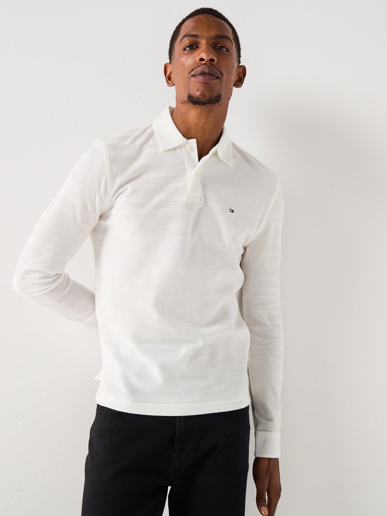 Tommy Hilfiger Long Sleeve Herringbone Polo Shirt - Off White