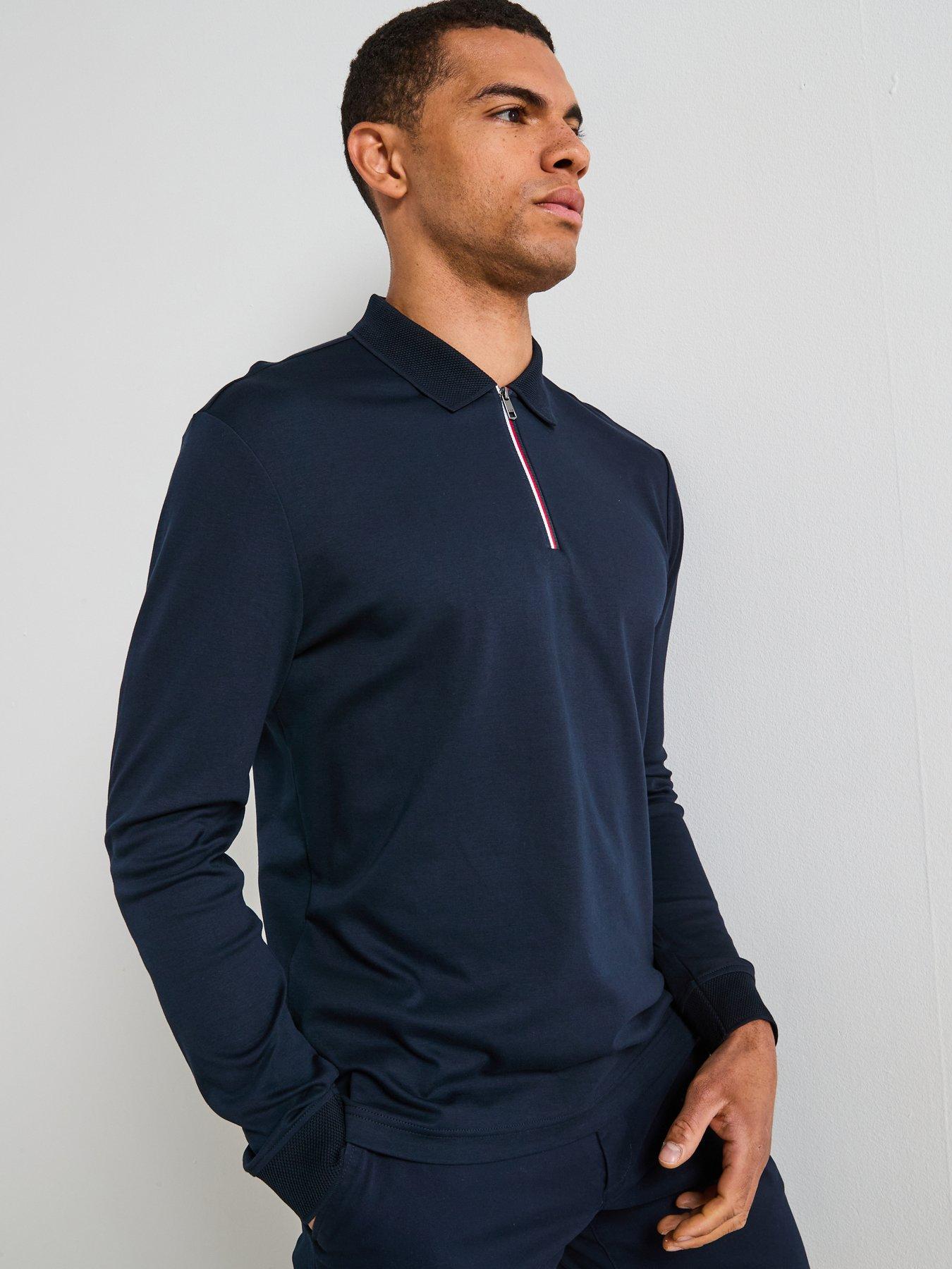  image of tommy-hilfiger-long-sleeve-zip-interlock-polo-shirt-navy