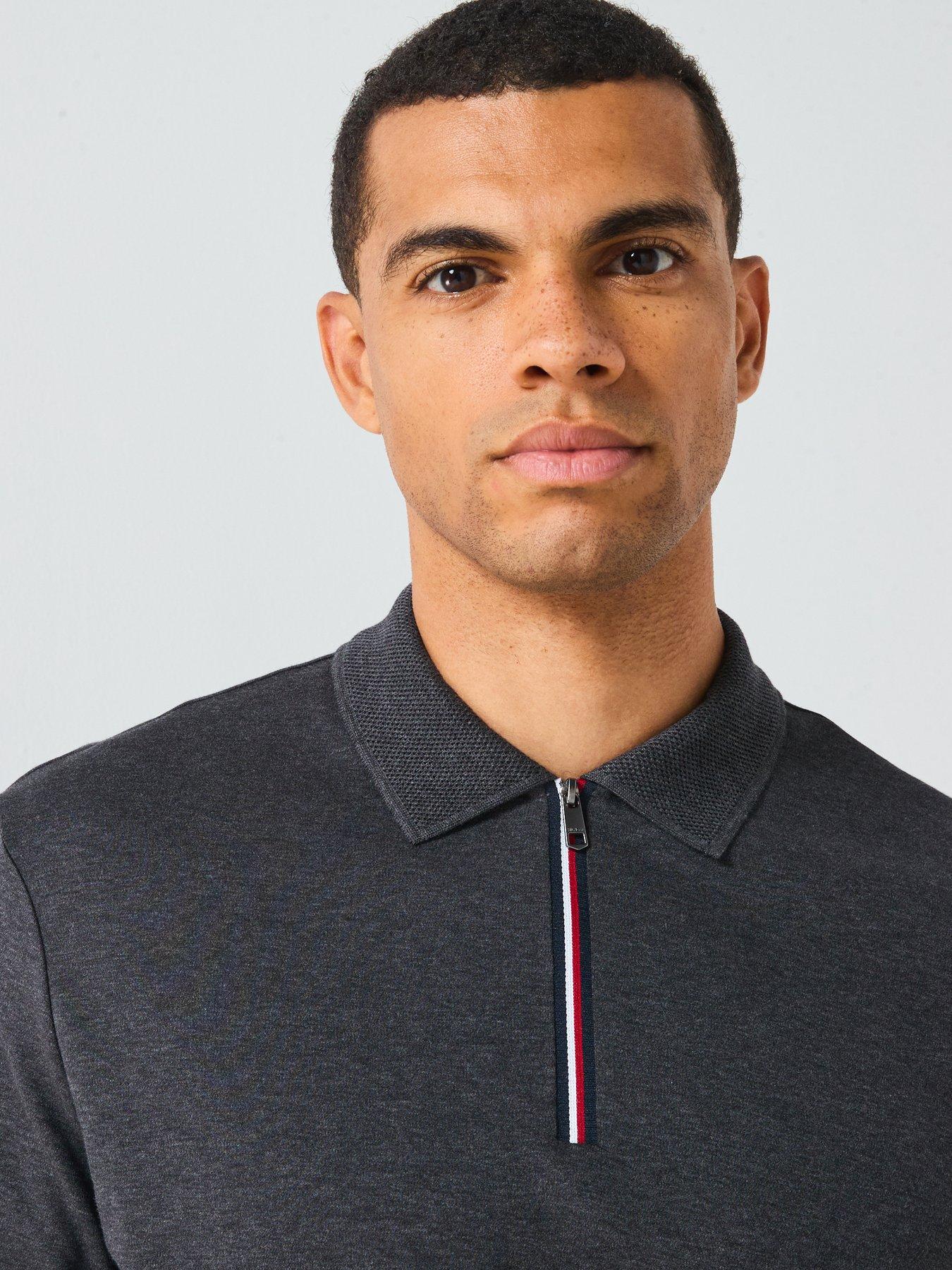 Image 5 of 6 of Tommy Hilfiger Long Sleeve Zip Interlock Polo Shirt - Dark Grey