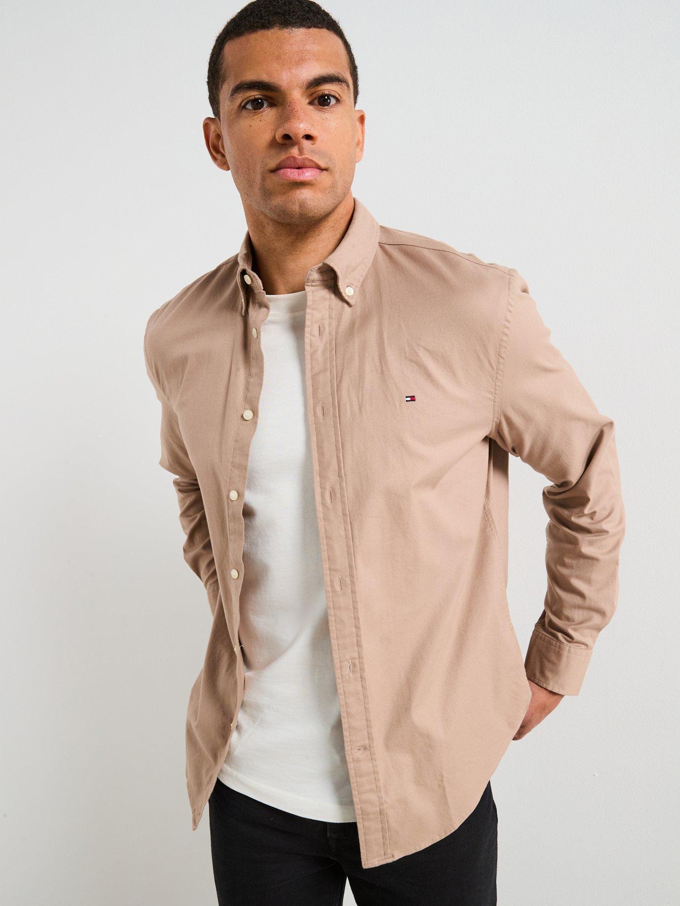 tommy-hilfiger-long-sleeve-flex-flannel-solid-shirt-light-brown
