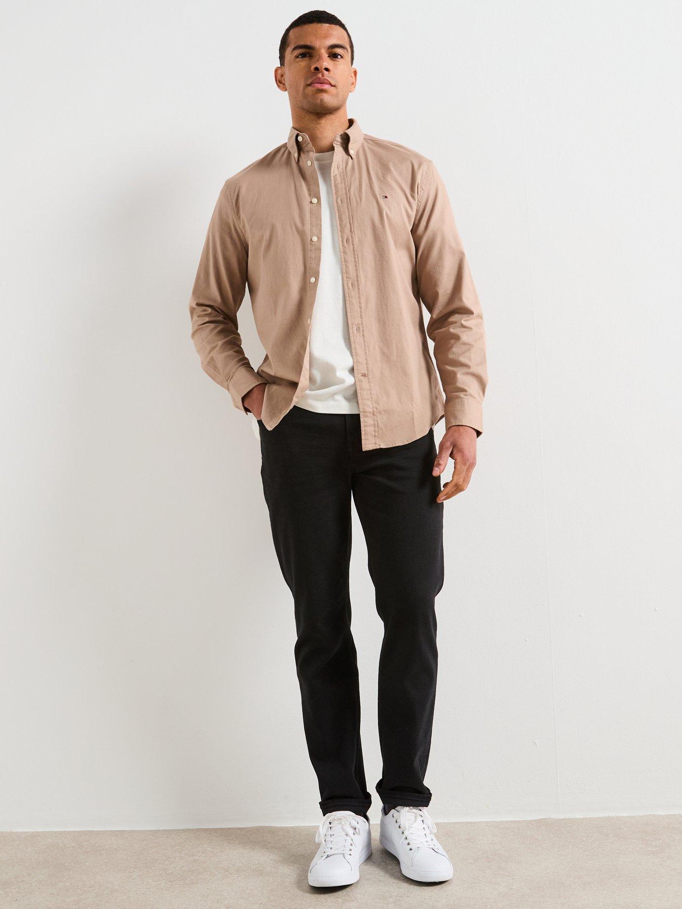 Image 3 of 4 of Tommy Hilfiger Long Sleeve Flex Flannel Solid Shirt - Light Brown