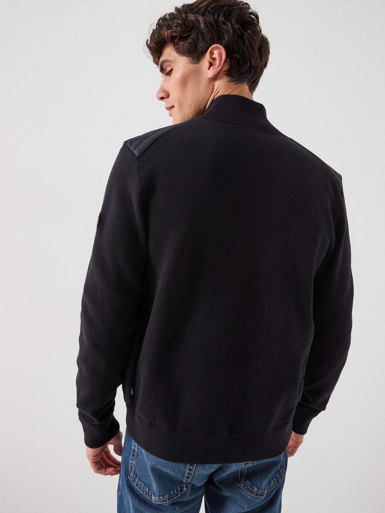  image of boss-h-hernesto-regular-fit-nylon-front-zip-thru-knitted-jumper-black