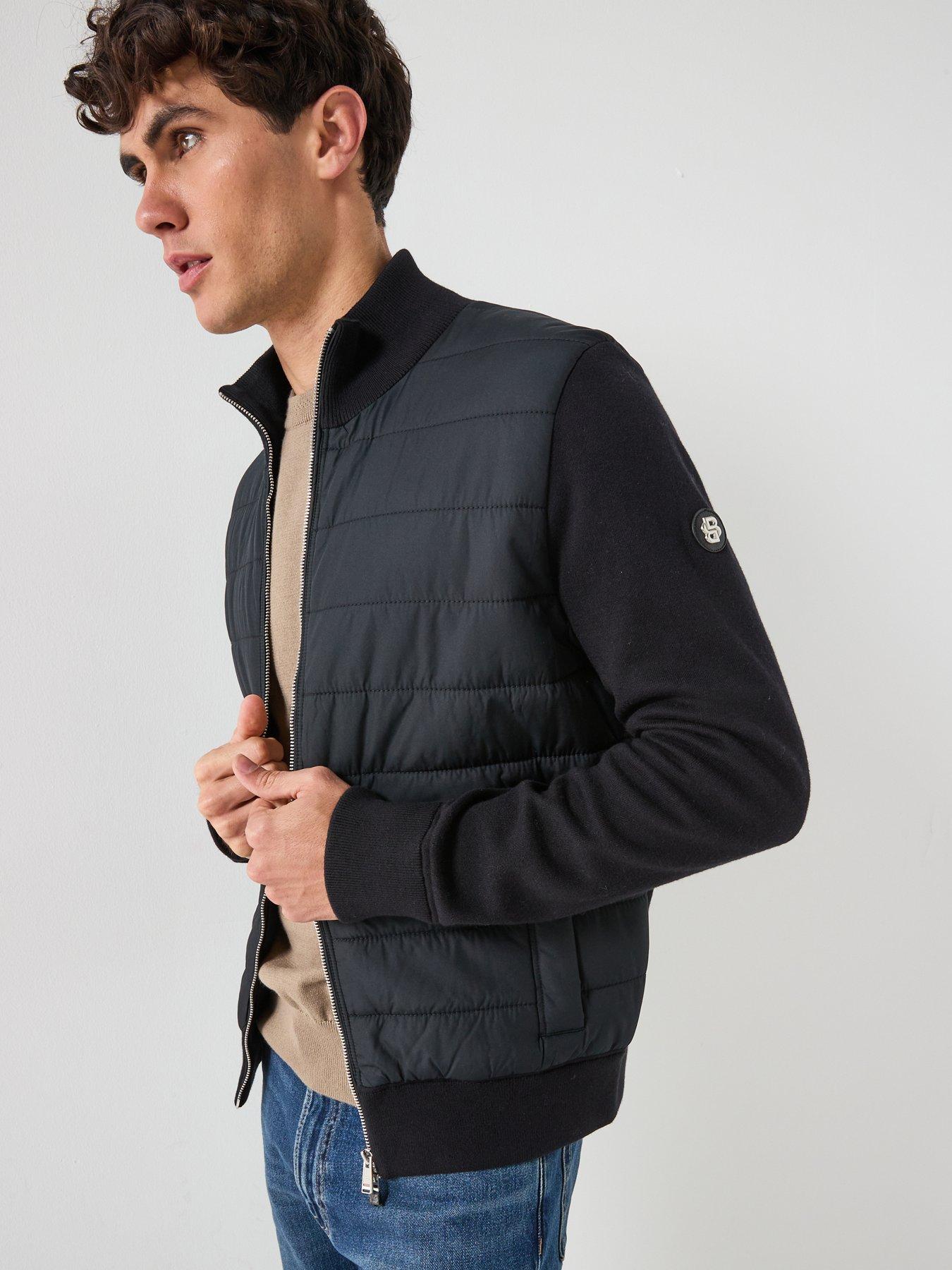  image of boss-h-hernesto-regular-fit-nylon-front-zip-thru-knitted-jumper-black