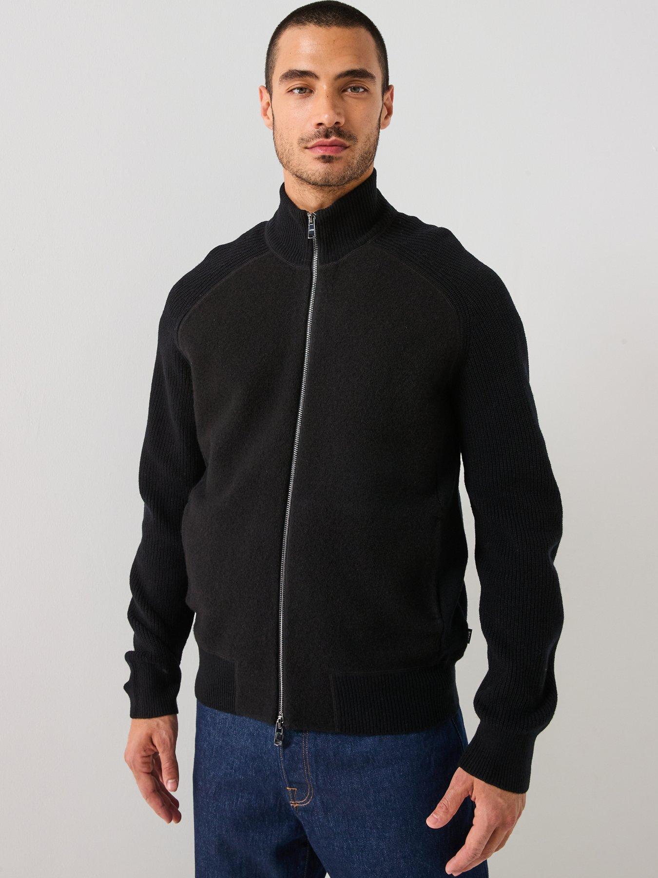  image of boss-h-hibisco-melton-wool-front-zip-thru-knitted-jumper-black
