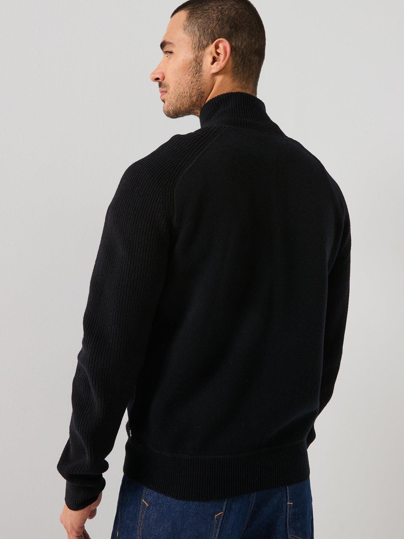  image of boss-h-hibisco-melton-wool-front-zip-thru-knitted-jumper-black