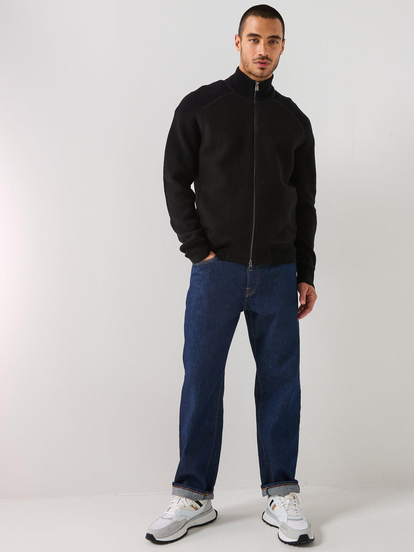  image of boss-h-hibisco-melton-wool-front-zip-thru-knitted-jumper-black