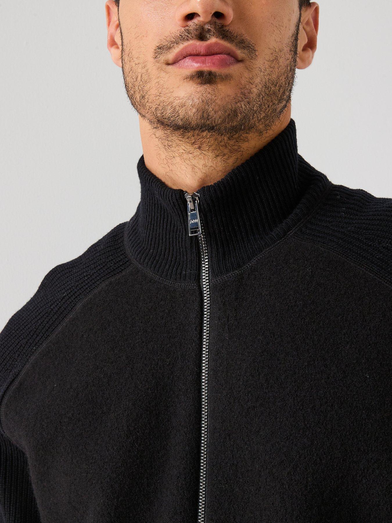  image of boss-h-hibisco-melton-wool-front-zip-thru-knitted-jumper-black
