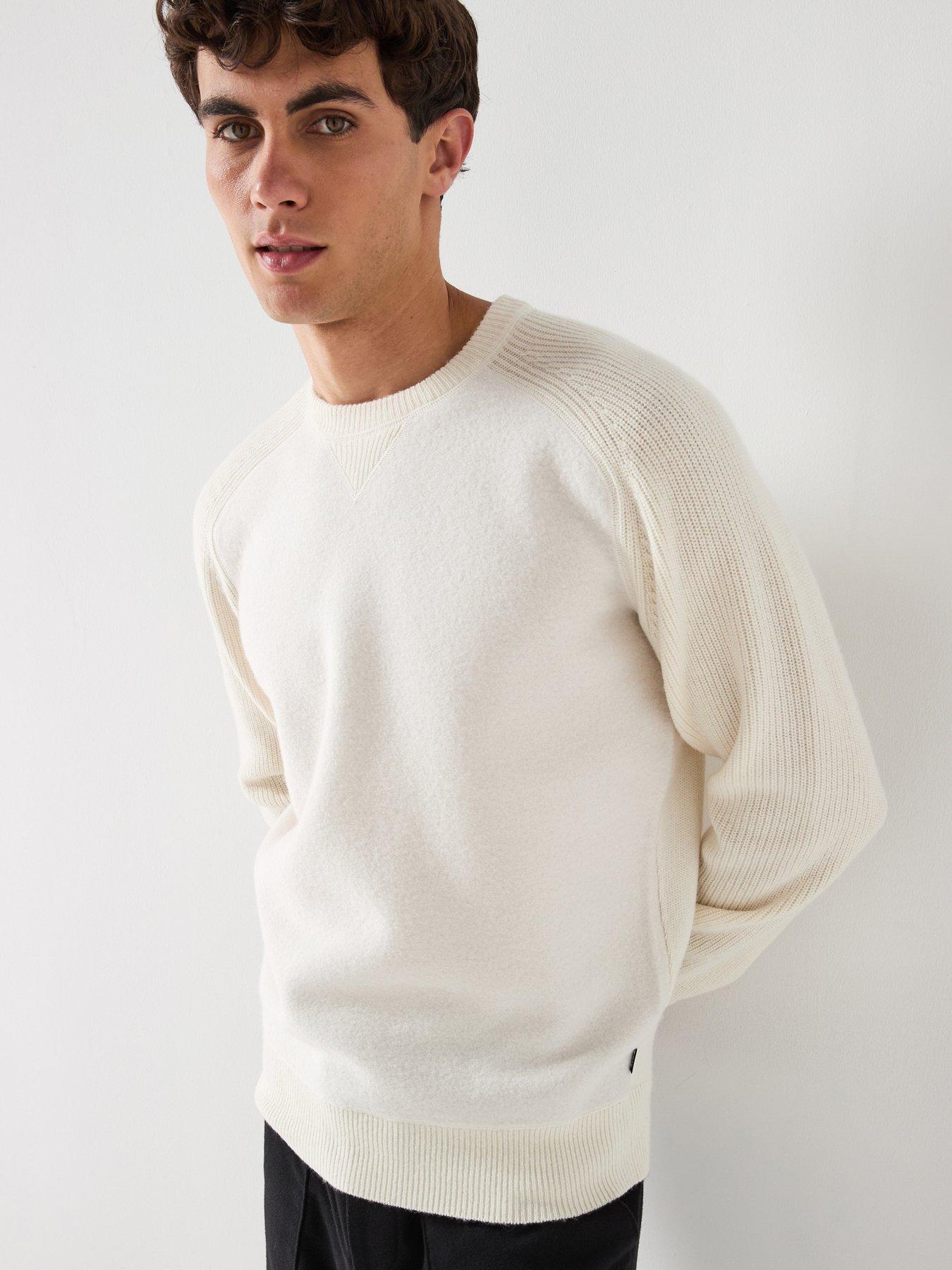 BOSS h-hibisco Regular Fit Melton Wool Knitted Jumper - Cream