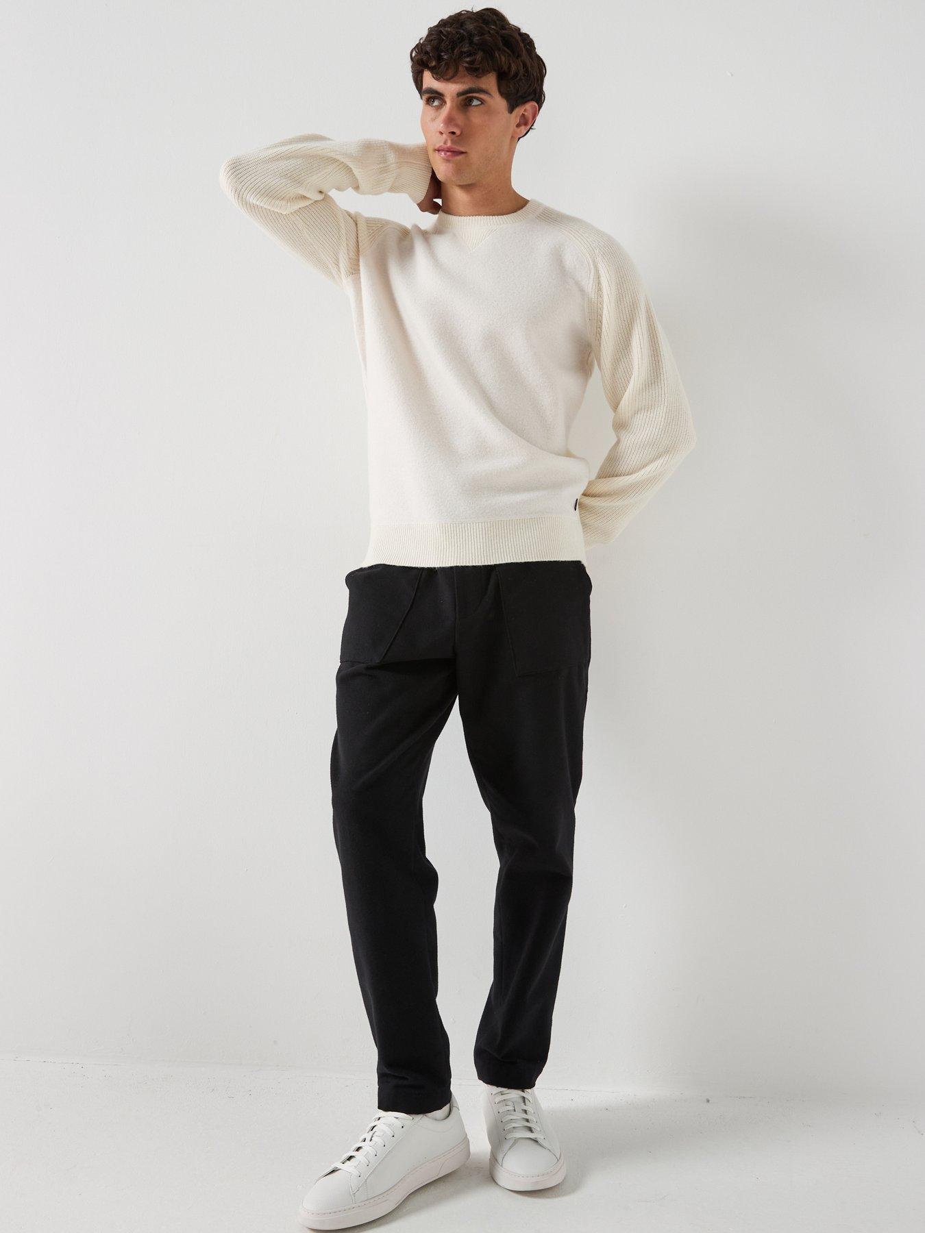  image of boss-h-hibisco-regular-fit-melton-wool-knitted-jumper-cream