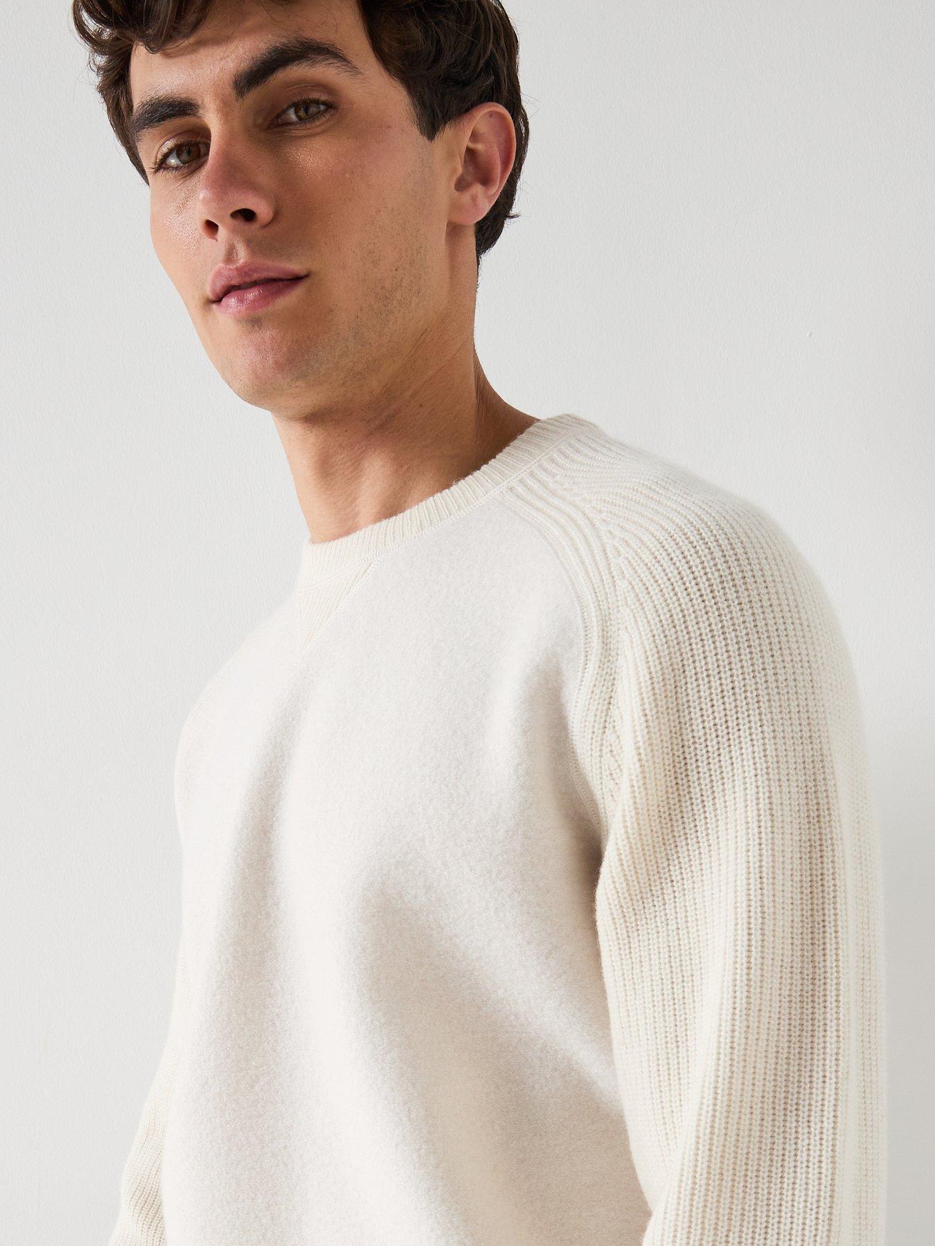  image of boss-h-hibisco-regular-fit-melton-wool-knitted-jumper-cream