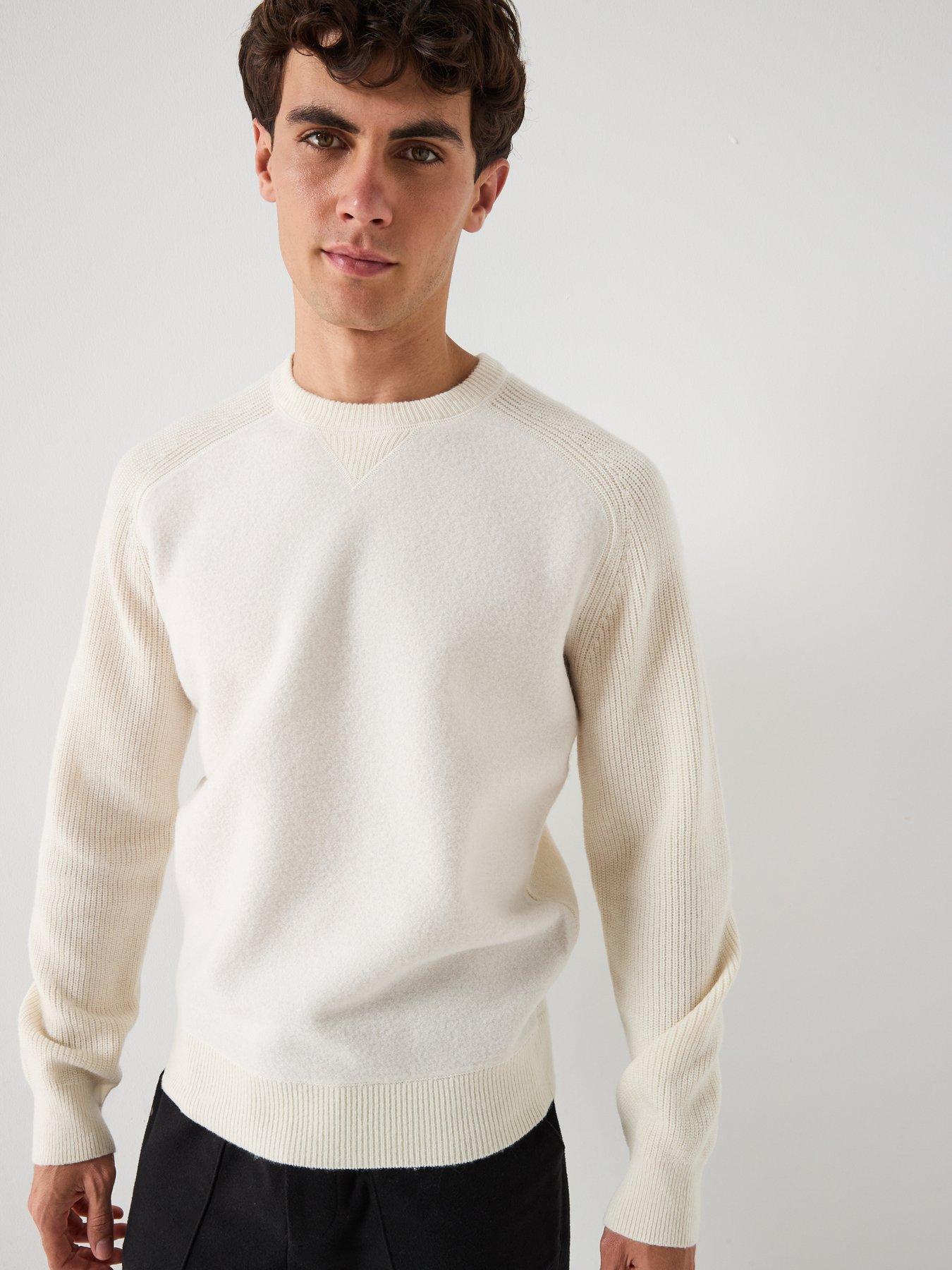  image of boss-h-hibisco-regular-fit-melton-wool-knitted-jumper-cream