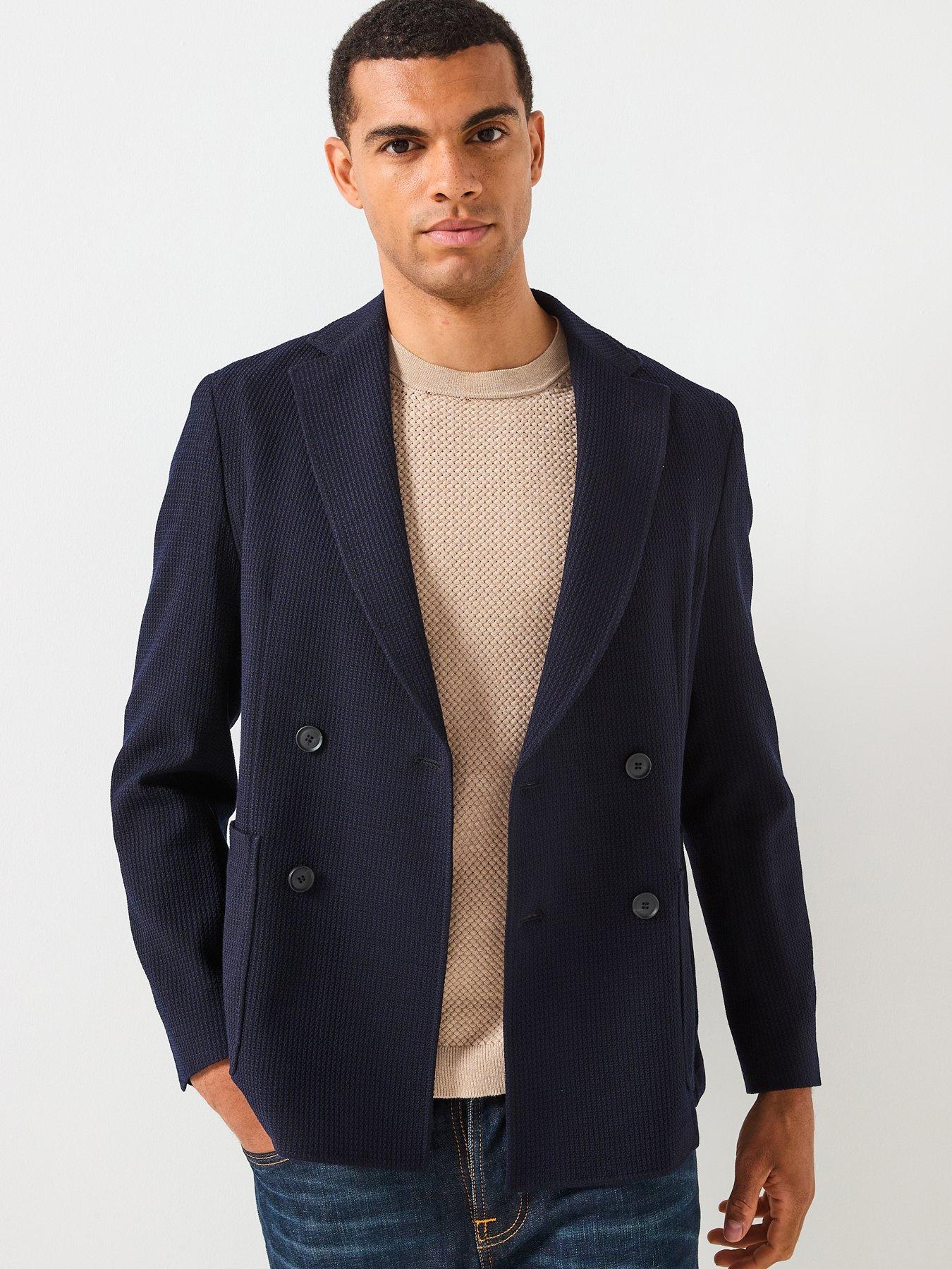 BOSS C-Hanry Bi-Stretch Double Breast Patch Pocket Suit Jacket - Navy