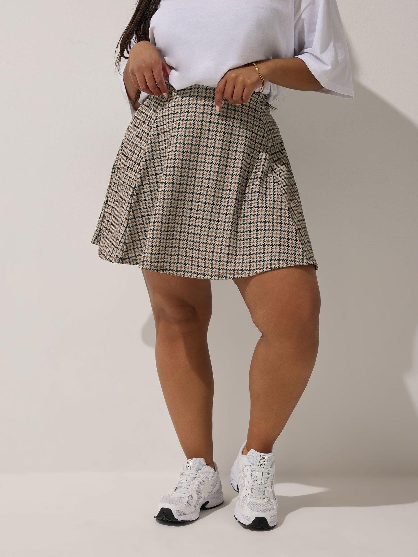 undefined Curve Check Skirt - Brown