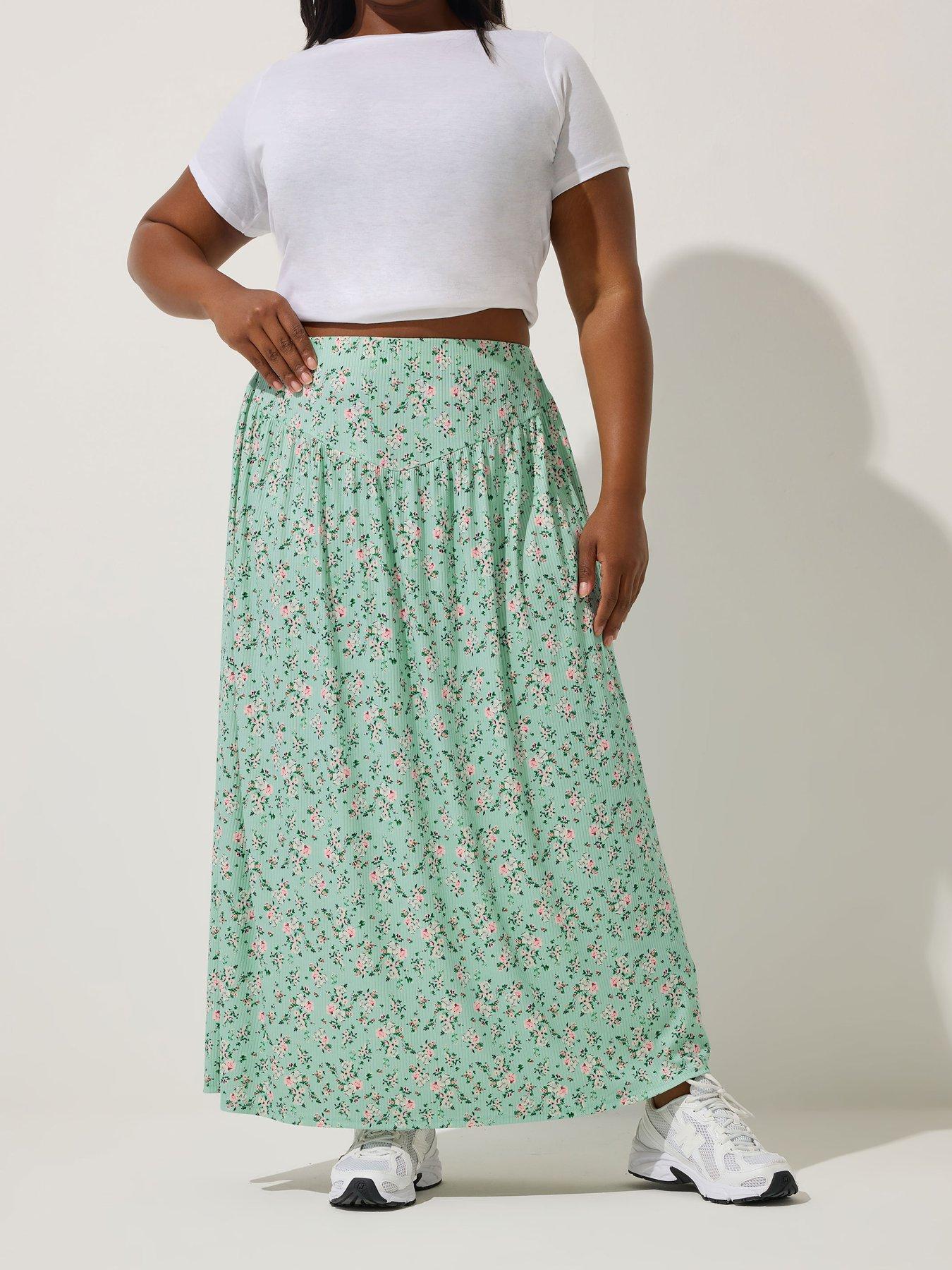 undefined Curve Ditsy V Waist Maxi Skirt - Green