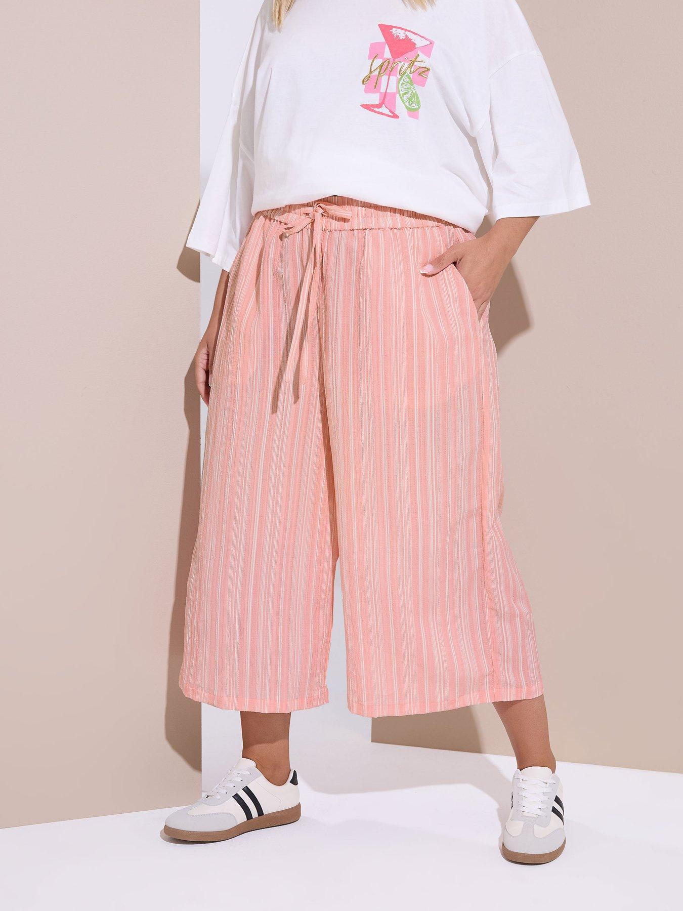 undefined Curve Textured Stripe Midaxi Crop Trouser - Pink