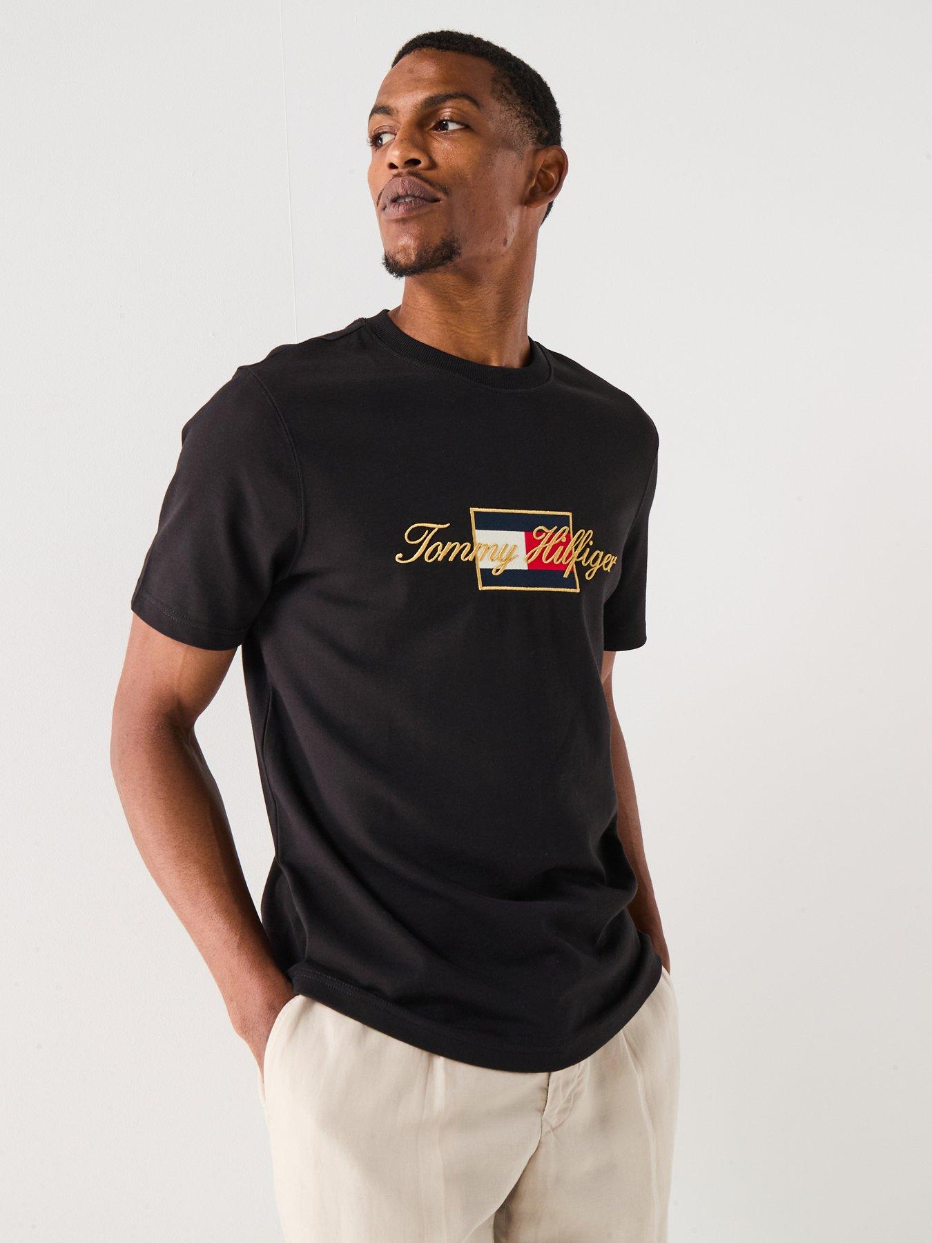 Image 4 of 6 of Tommy Hilfiger Icon Gold Script T-Shirt - Black