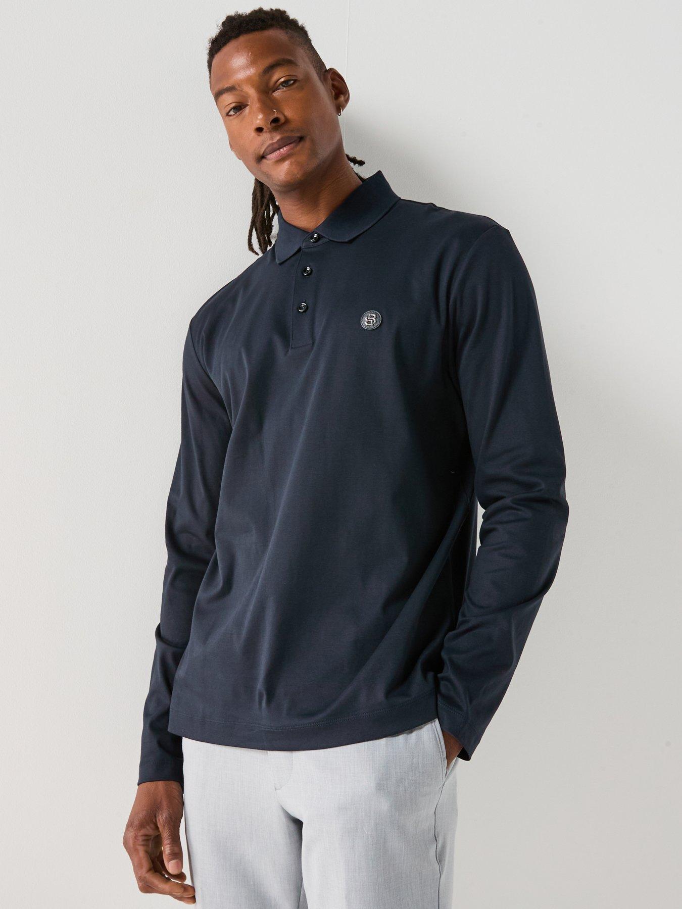 BOSS C-Paley 01 Regular Fit Nikel Logo Long Sleeve Polo Shirt - Navy