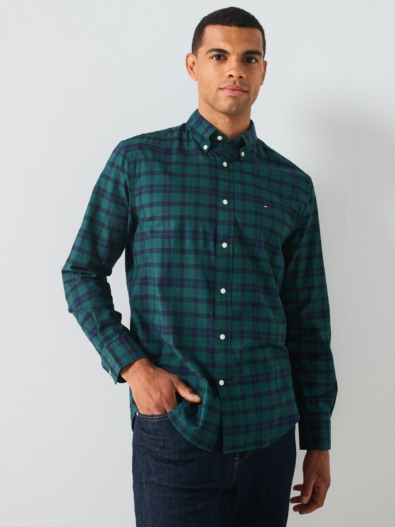  image of tommy-hilfiger-mercerized-blackwatch-long-sleeve-regular-fit-shirt-navy