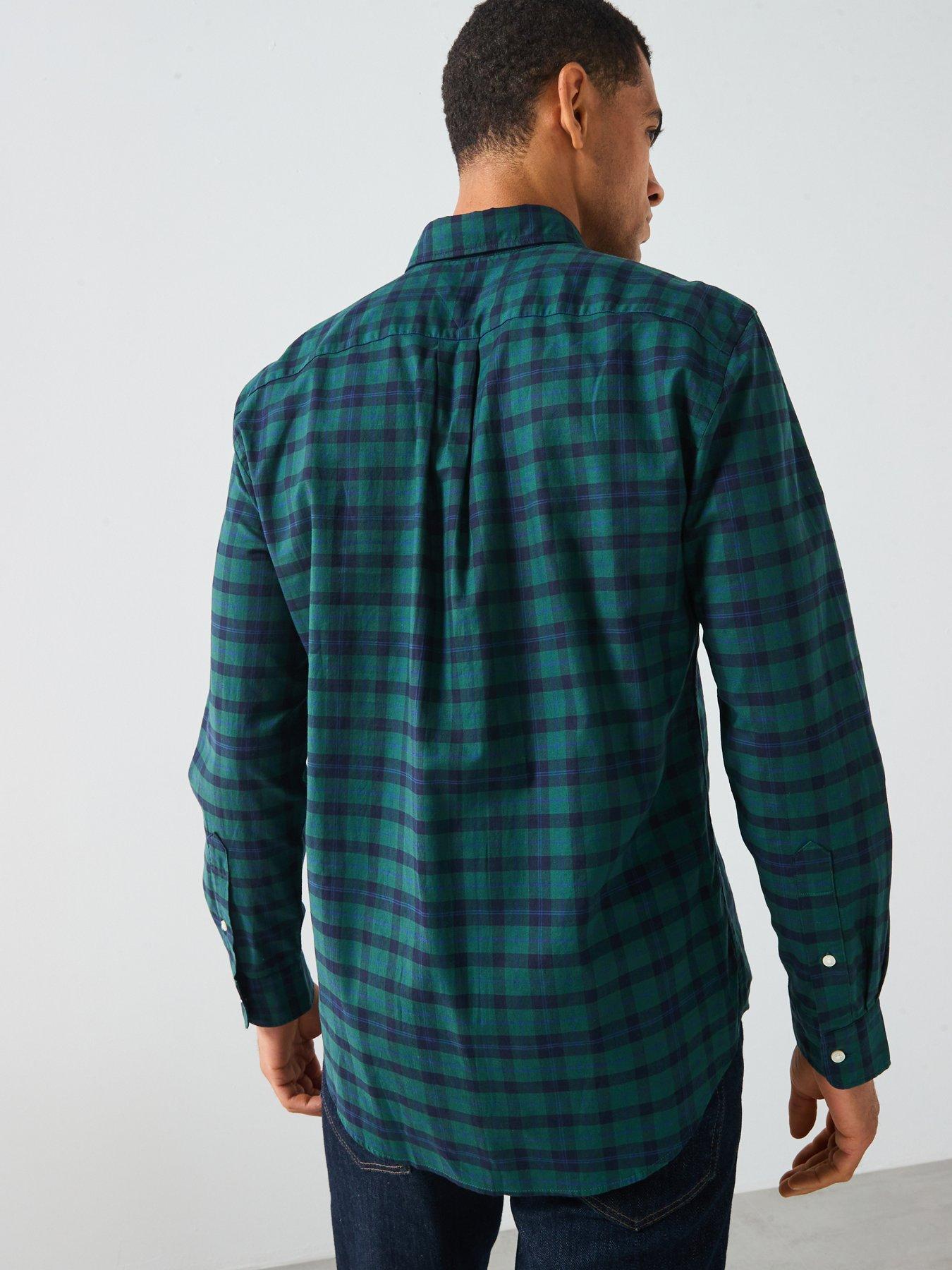  image of tommy-hilfiger-mercerized-blackwatch-long-sleeve-regular-fit-shirt-navy
