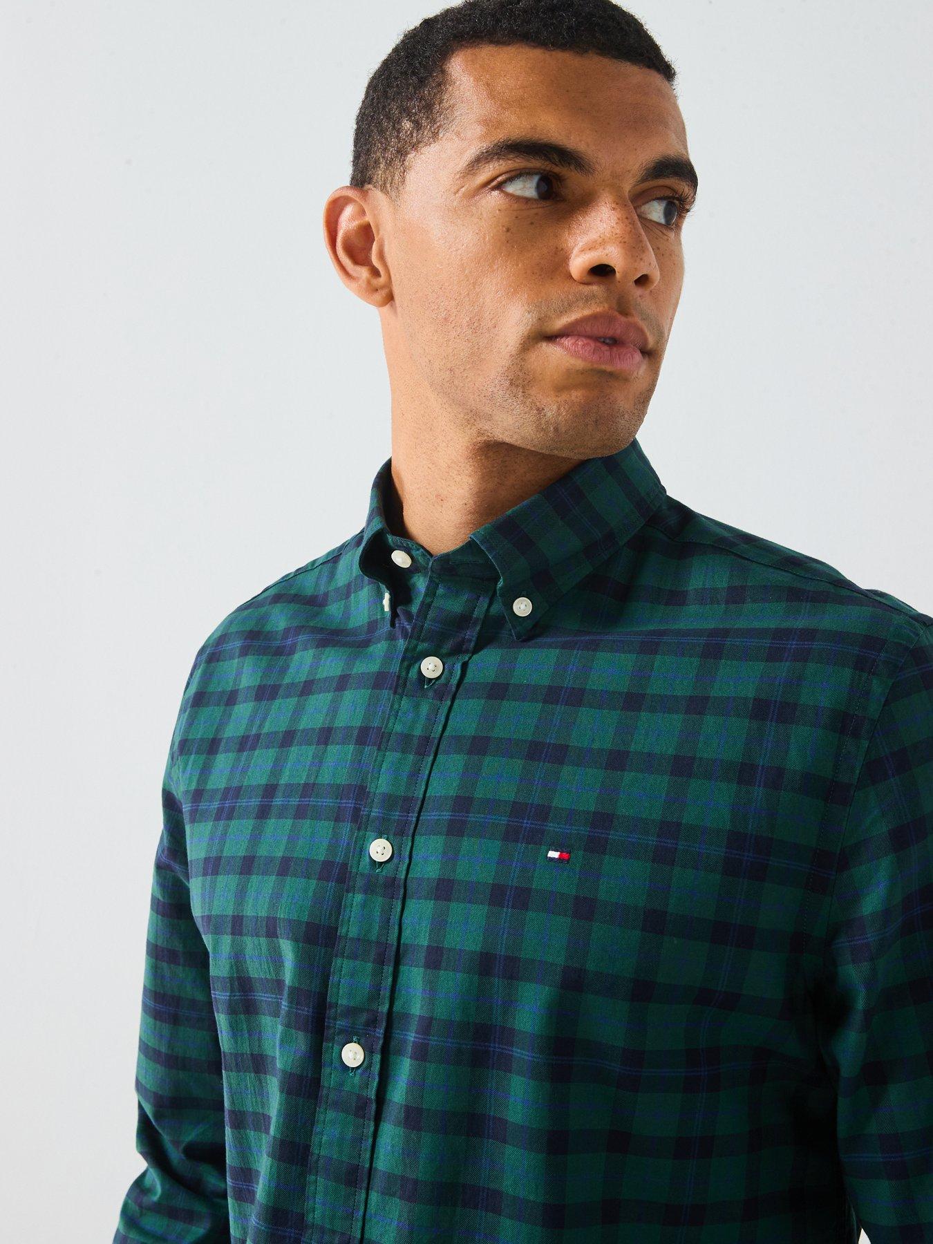  image of tommy-hilfiger-mercerized-blackwatch-long-sleeve-regular-fit-shirt-navy