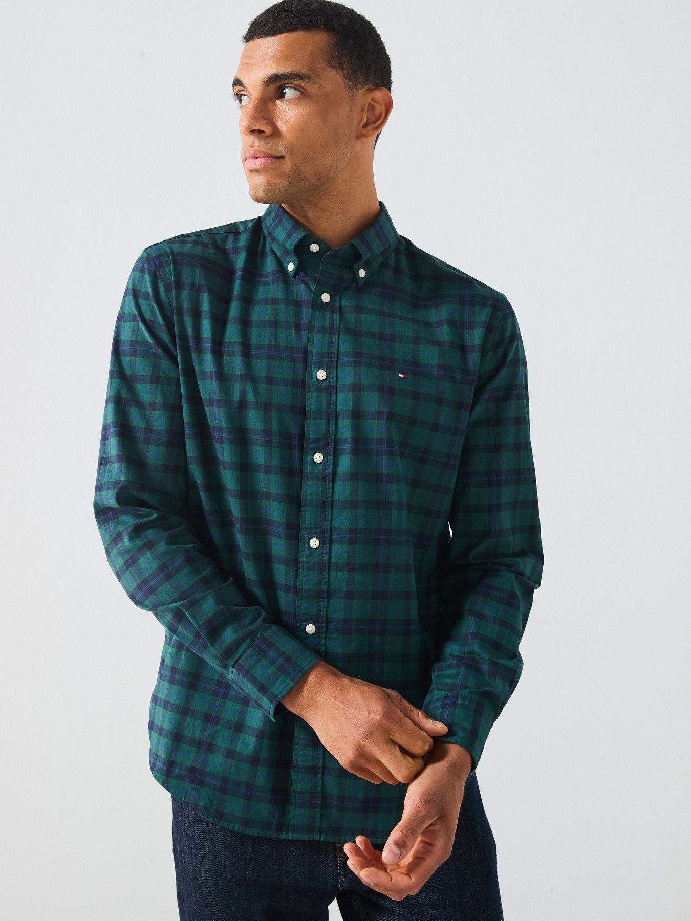  image of tommy-hilfiger-mercerized-blackwatch-long-sleeve-regular-fit-shirt-navy