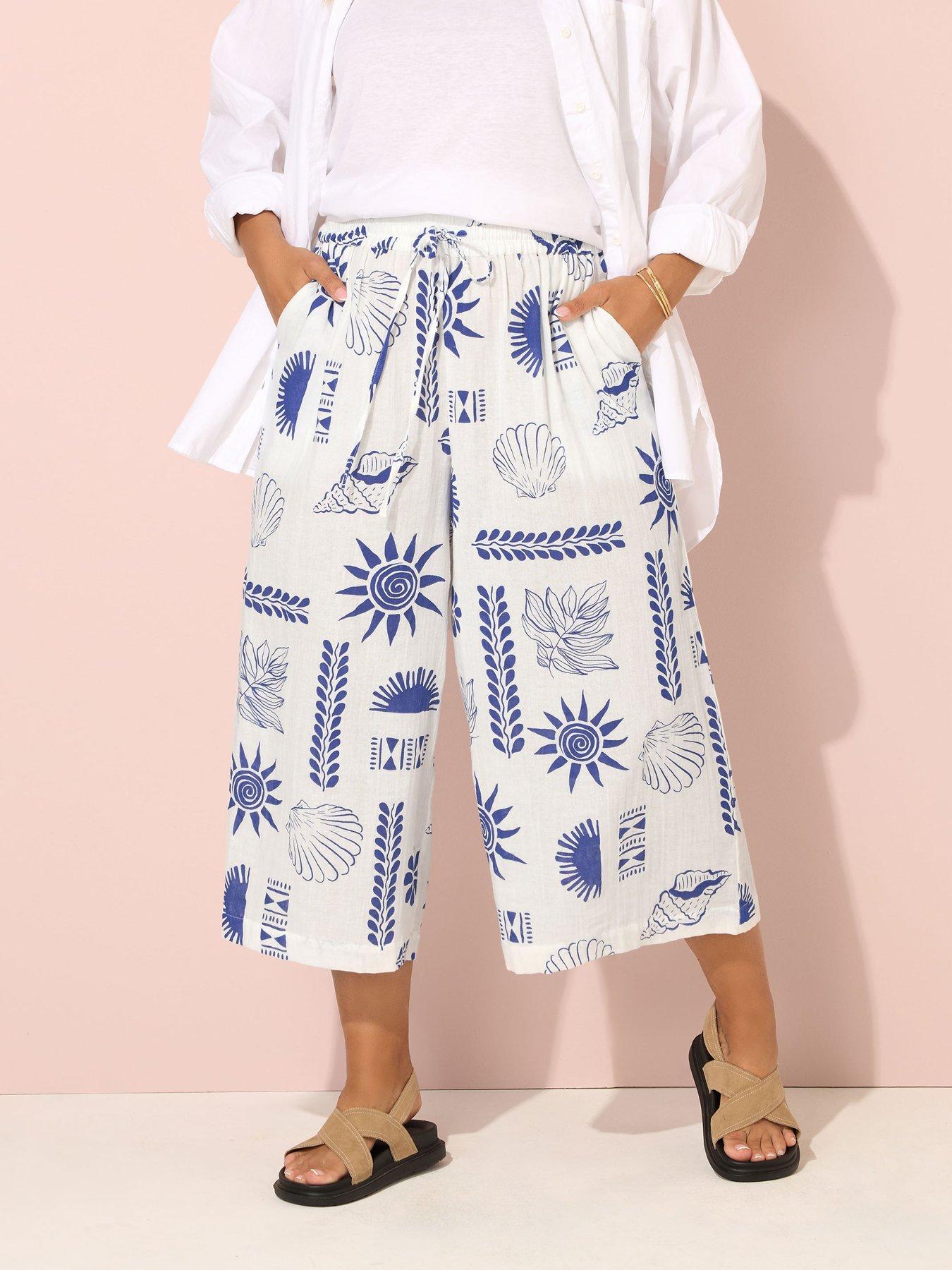 undefined Curve Crinkle Midaxi Crop Trouser - Blue