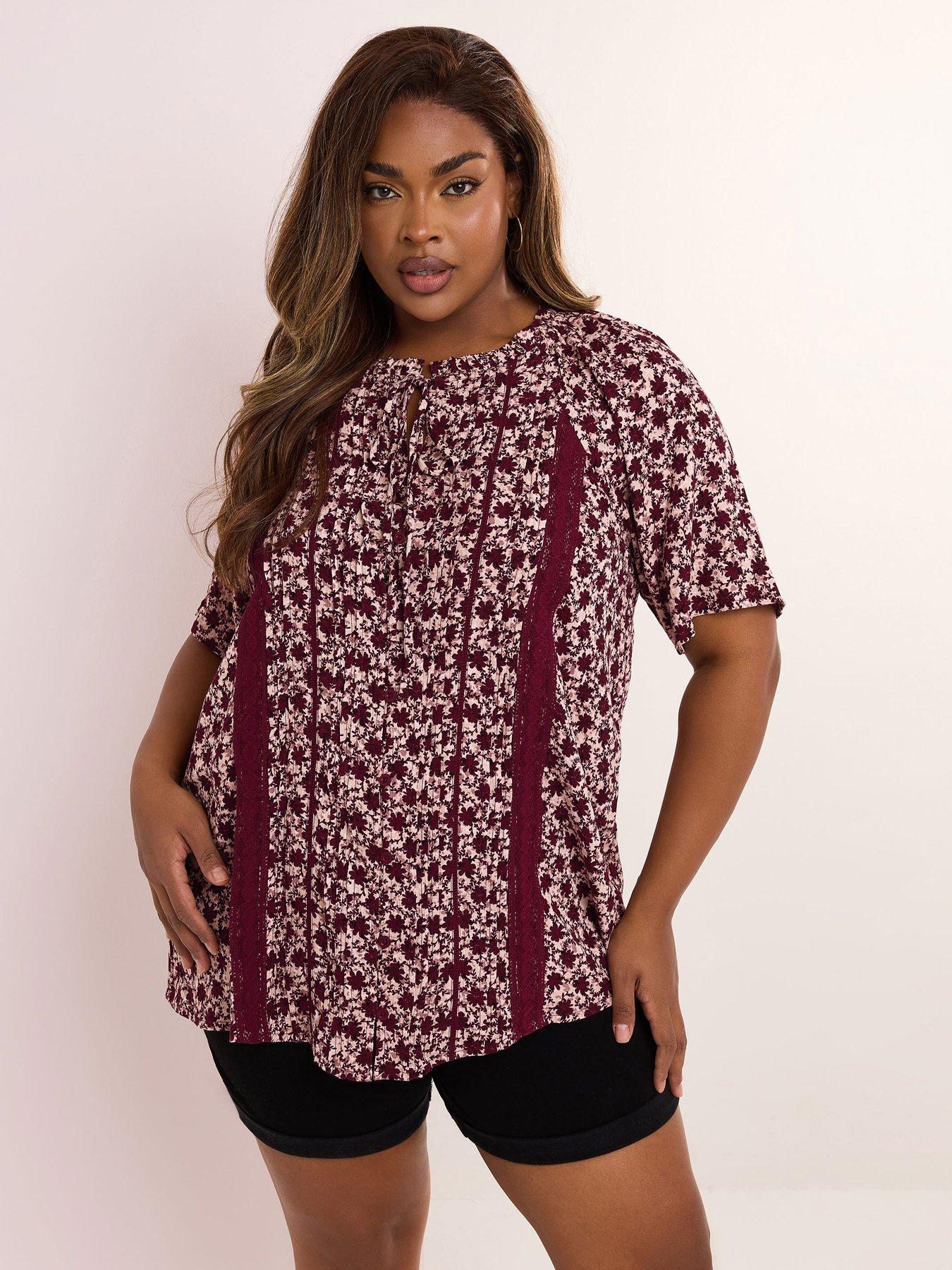 undefined Curve Short Sleeve Gypsy Pintuck Blouse - Pink