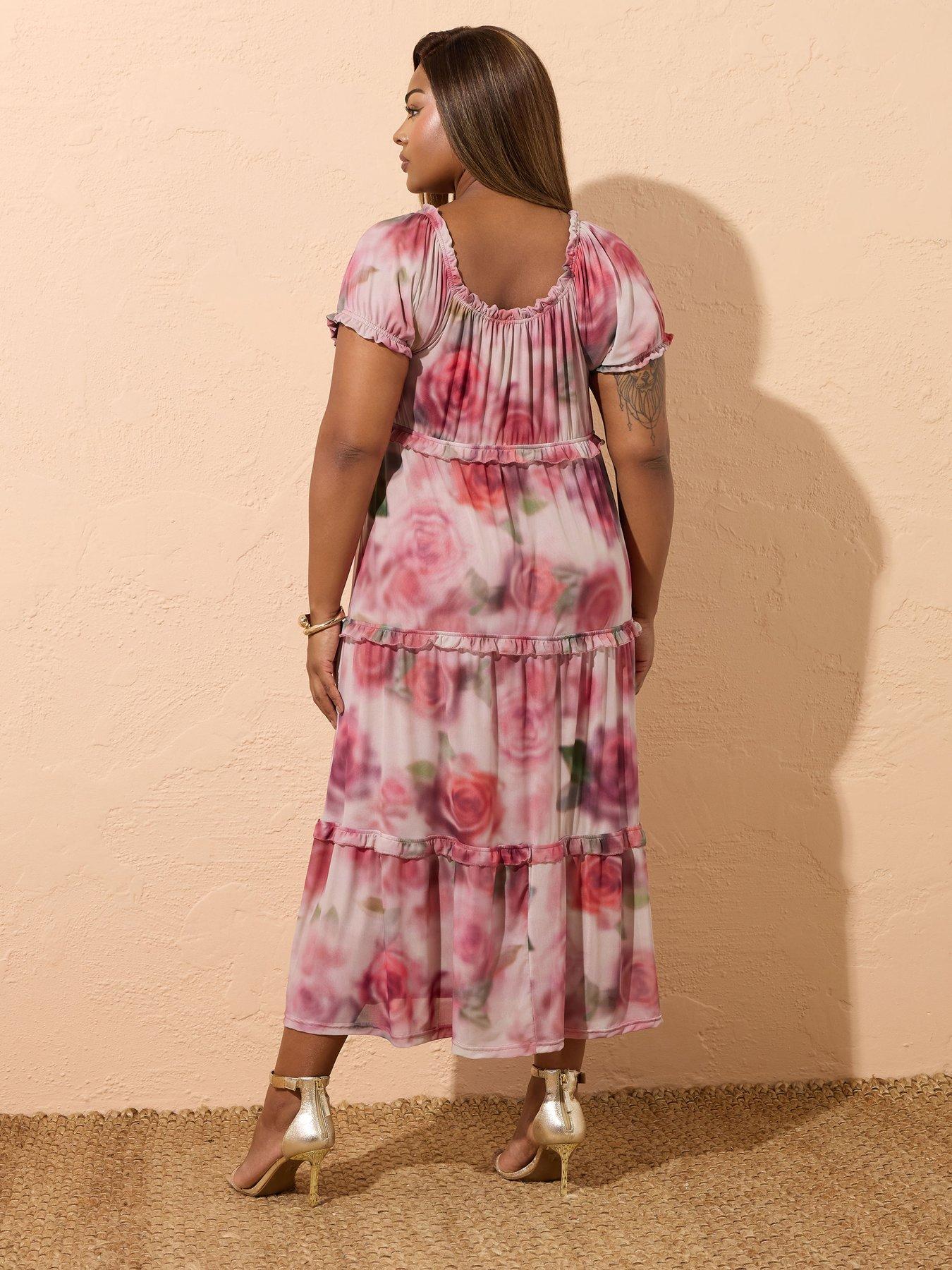 Yours Curve Mesh A Line Midi Dress - Pink | Littlewoods