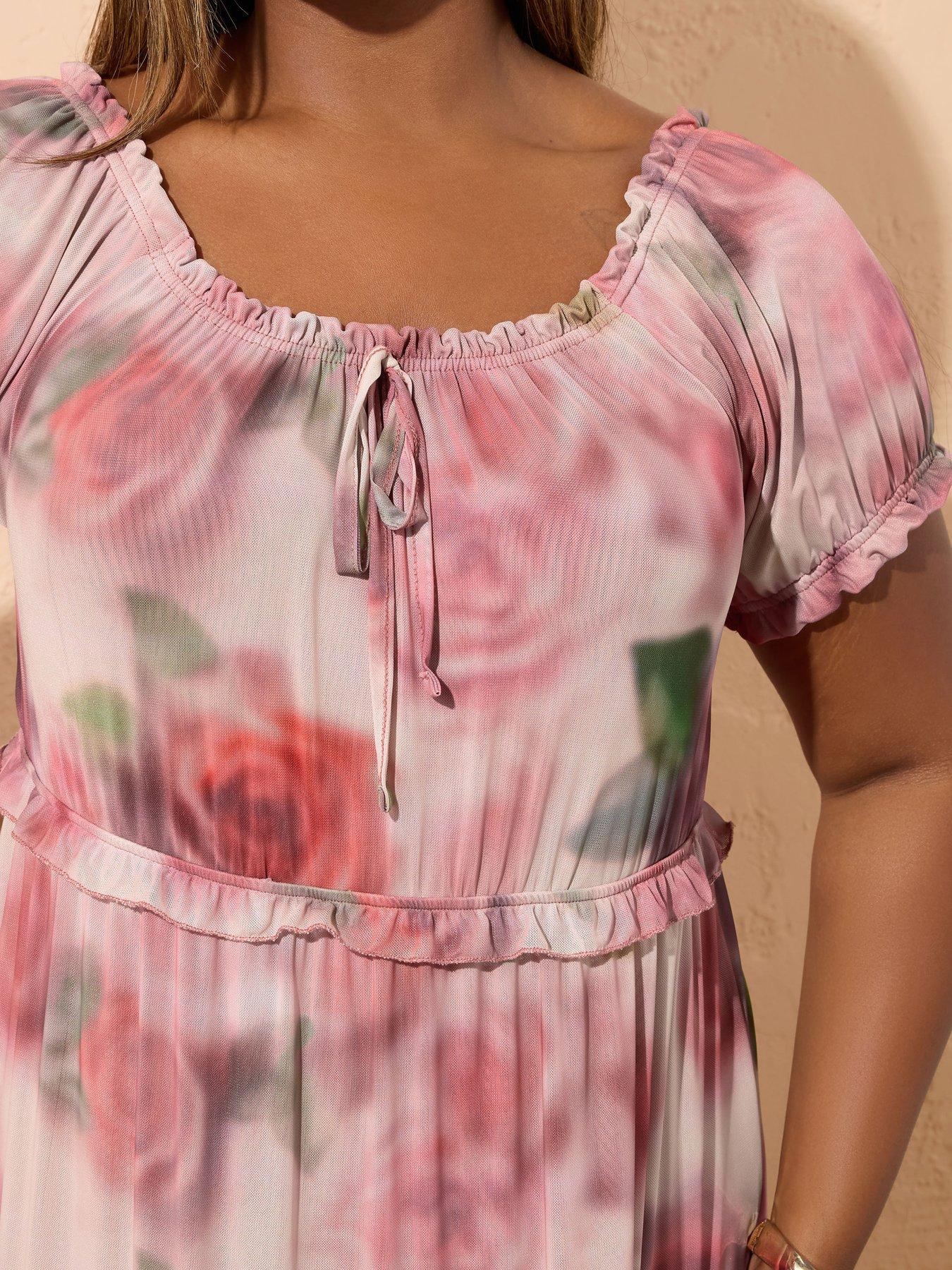 Yours Curve Mesh A Line Midi Dress - Pink | Littlewoods
