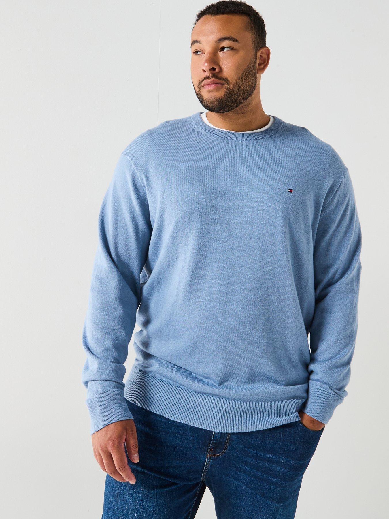 undefined Big  &  Tall Cotton Crew Neck Knitted Jumper - Blue