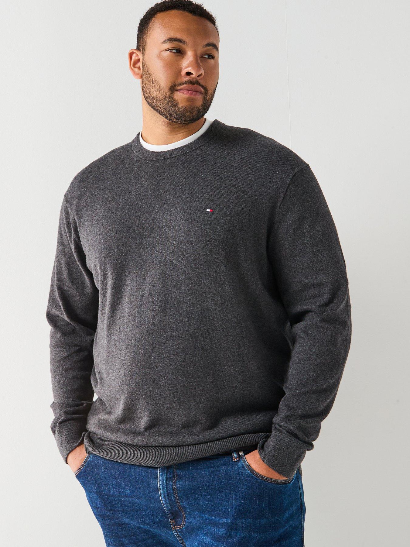 undefined Big  &  Tall Cotton Crew Neck Knitted Jumper - Grey