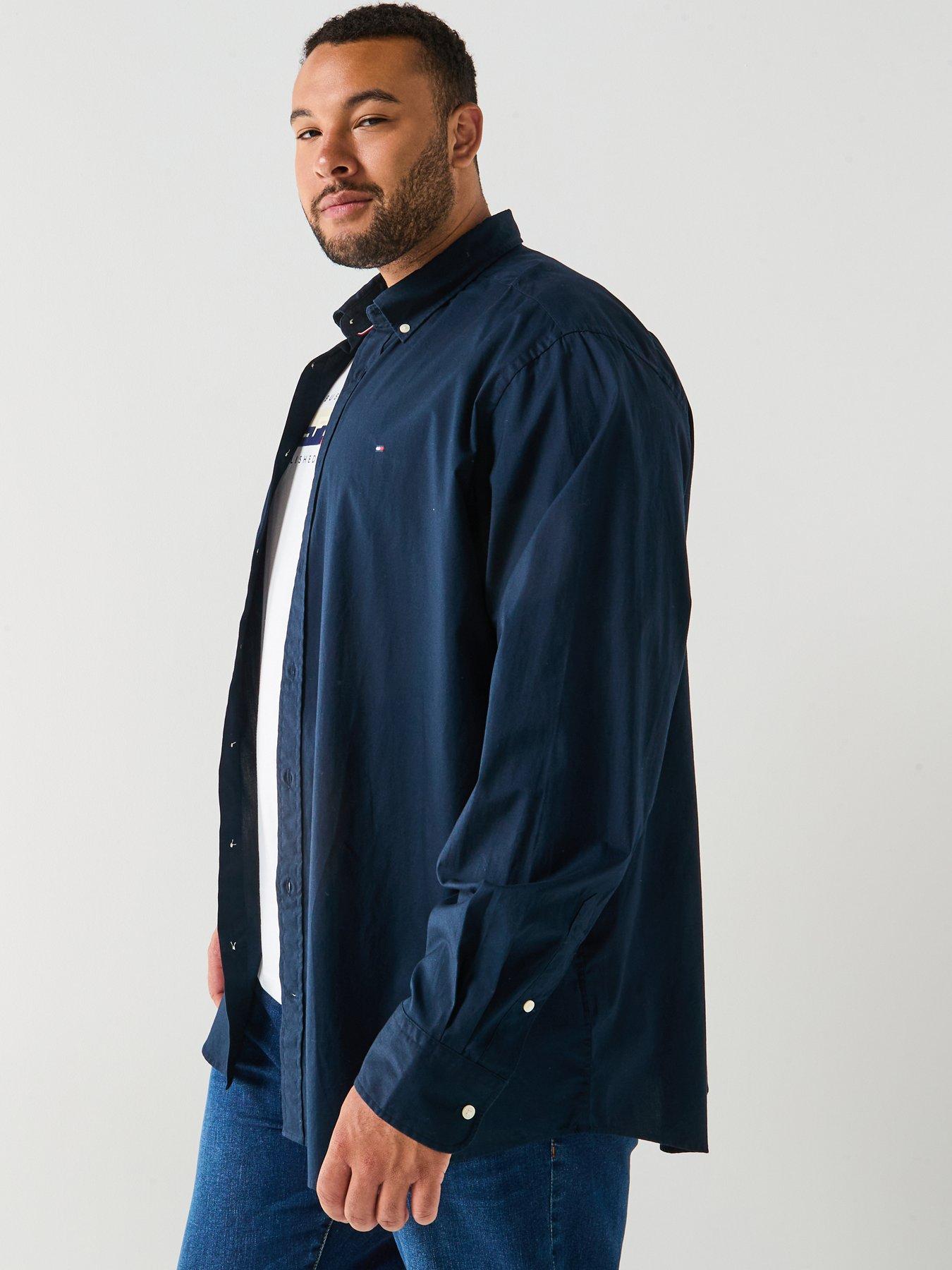Image 5 of 6 of Tommy Hilfiger Big &amp; Tall Flex Poplin Long Sleeve Shirt - Navy