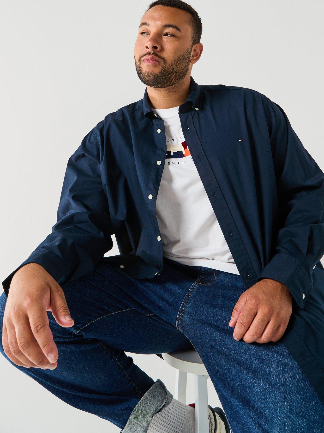 Image 6 of 6 of Tommy Hilfiger Big &amp; Tall Flex Poplin Long Sleeve Shirt - Navy