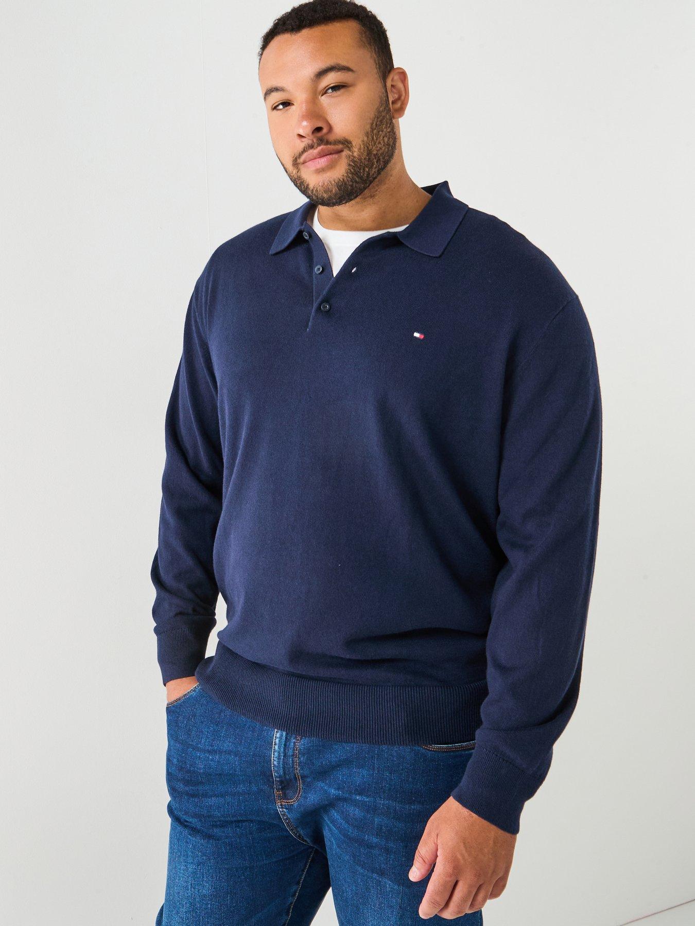 undefined Big  &  Tall Knitted Long Sleeve Polo Shirt - Navy