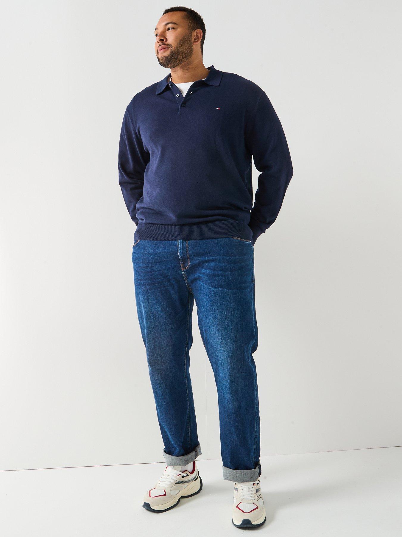 Image 3 of 5 of Tommy Hilfiger Big &amp; Tall Knitted Long Sleeve Polo Shirt - Navy