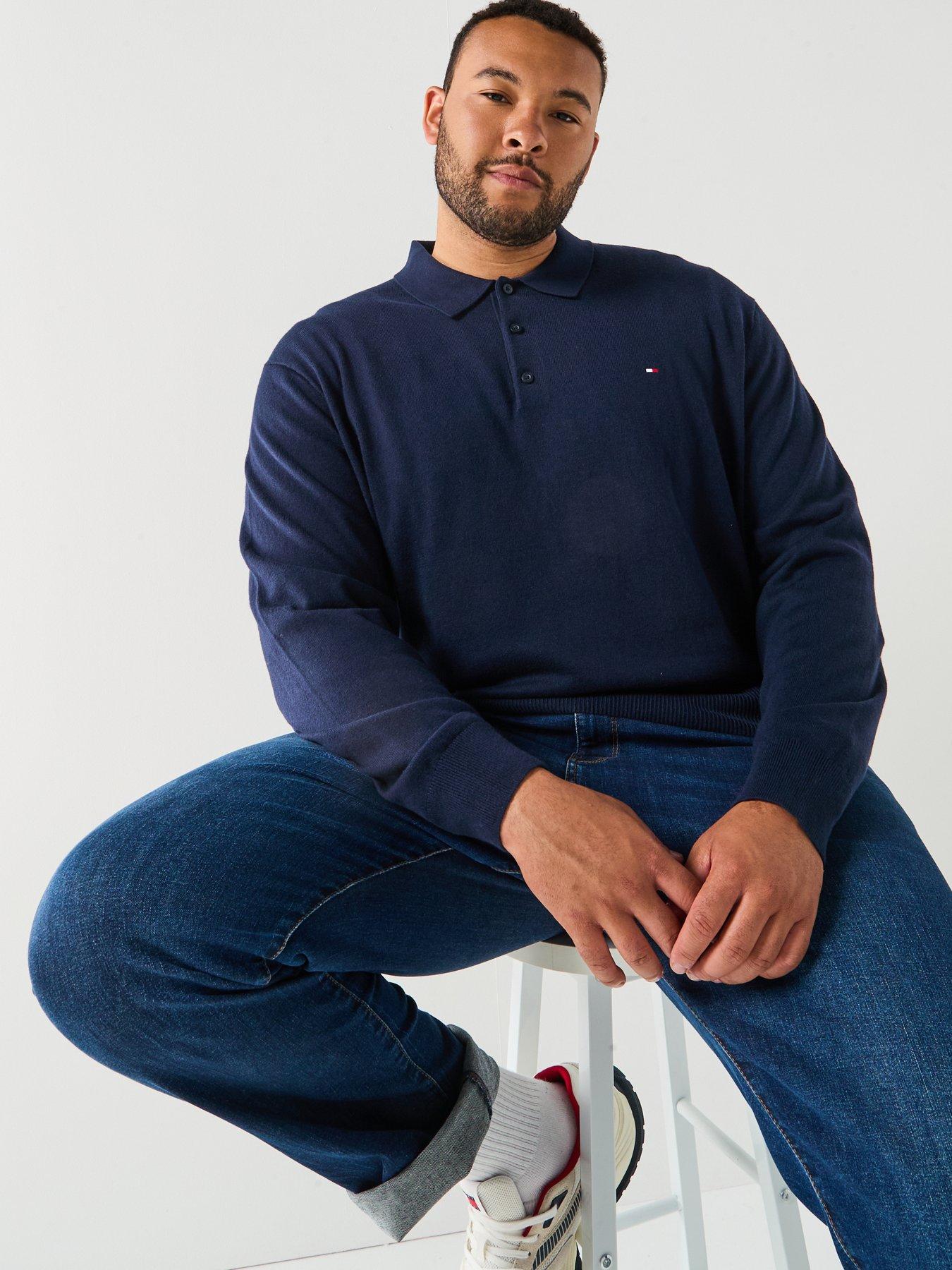Image 5 of 5 of Tommy Hilfiger Big &amp; Tall Knitted Long Sleeve Polo Shirt - Navy