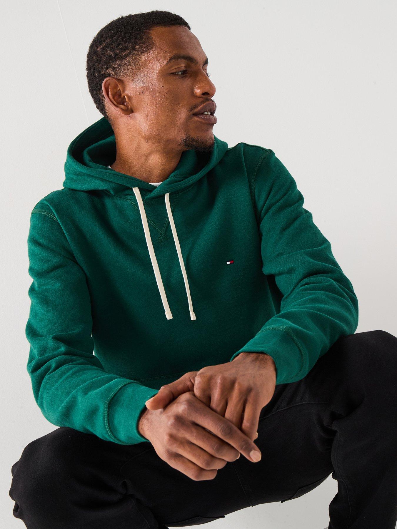 Image 1 of 6 of Tommy Hilfiger Regular Fit Essential Fleece Overhead Hoodie - Dark Green