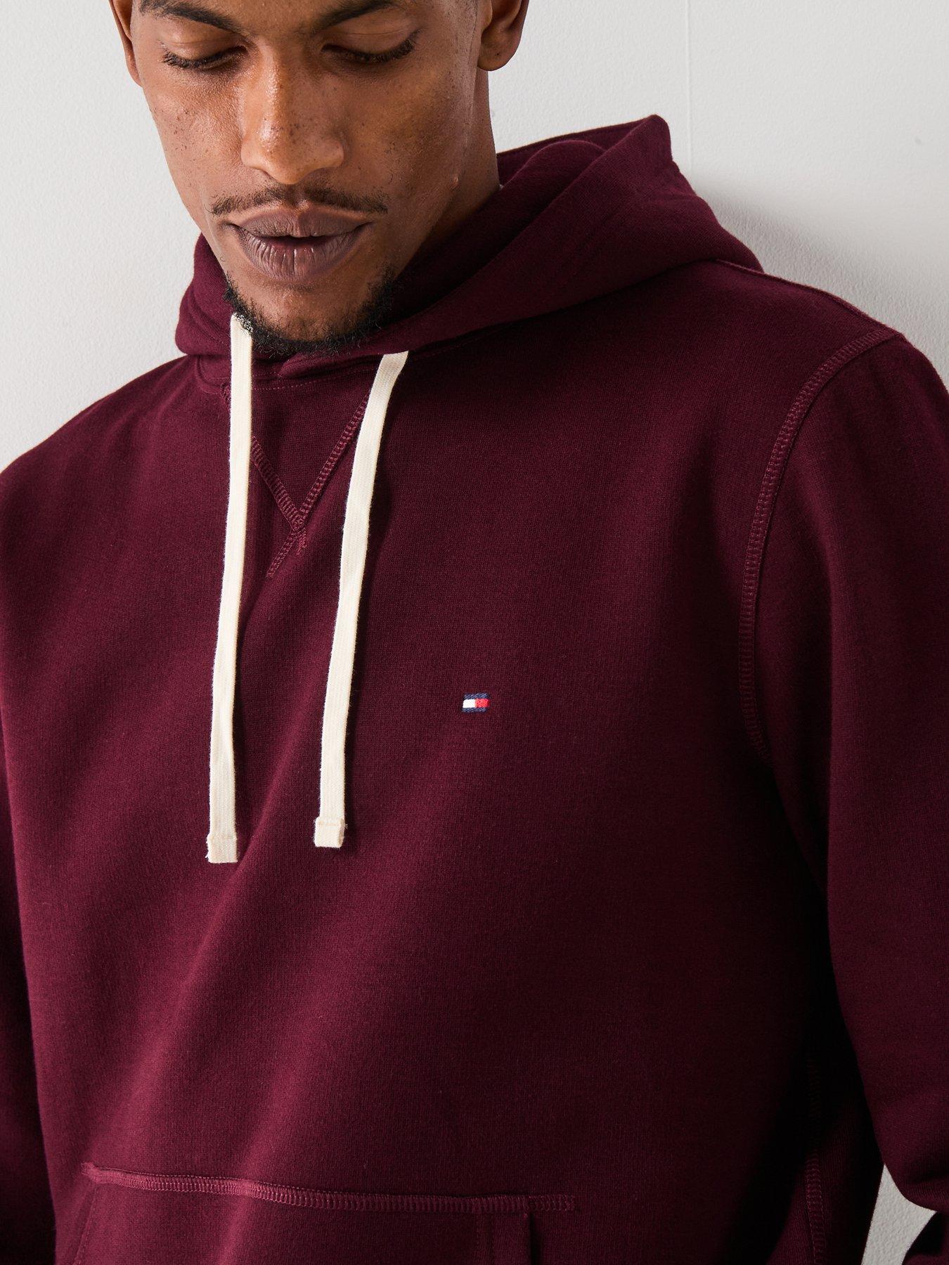 Image 4 of 6 of Tommy Hilfiger Regular Fit Essential Fleece Overhead Hoodie - Dark Red
