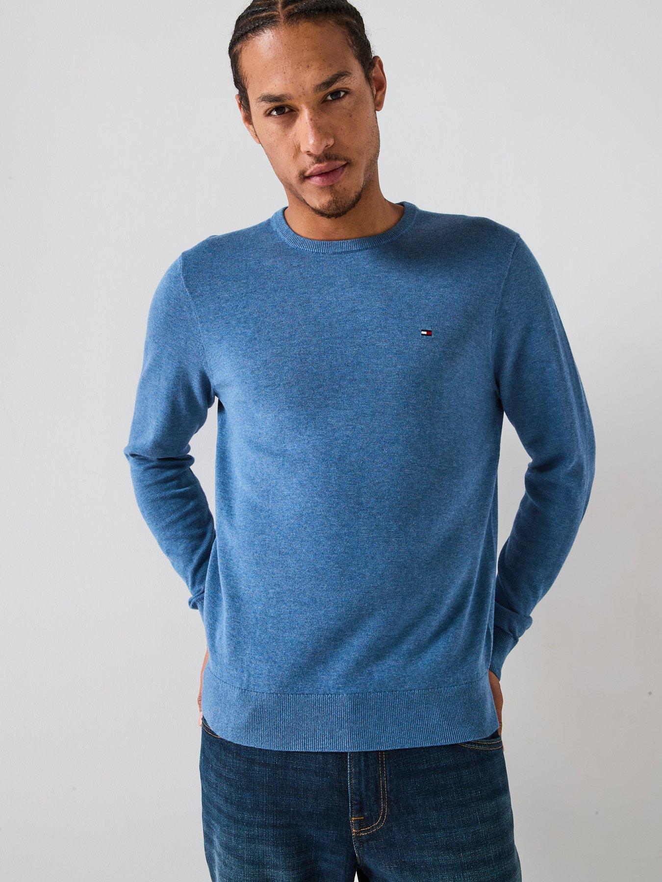 undefined Essential Cotton Crew Neck Knitted Jumper - Blue